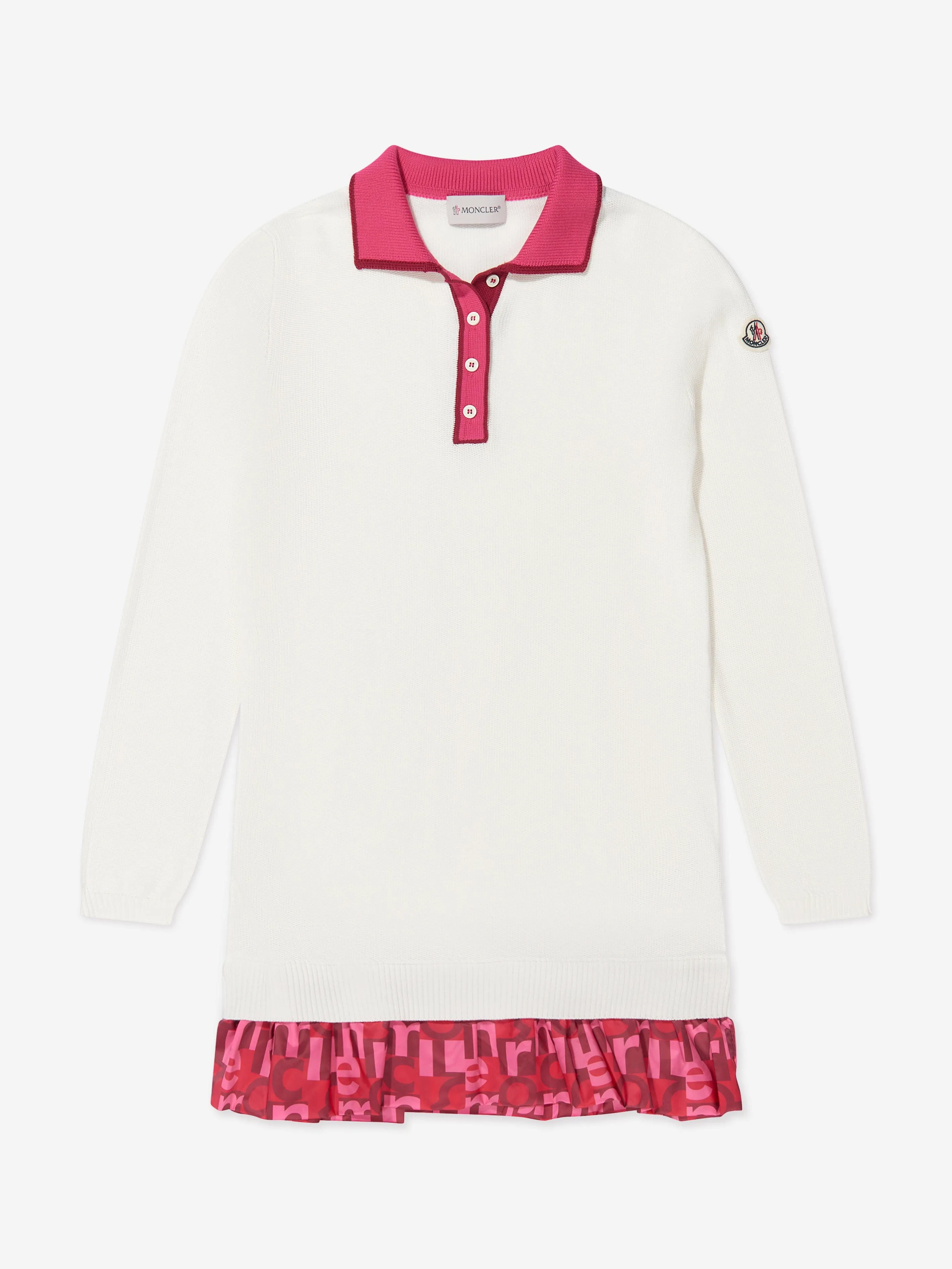 Moncler Enfant Mädchen Langarm Polo-Kleid in Weiß