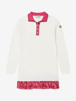 Moncler Enfant Mädchen Langarm Polo-Kleid in Weiß