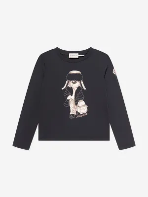 Moncler Enfant Mädchen Langarm T-Shirt in Schwarz