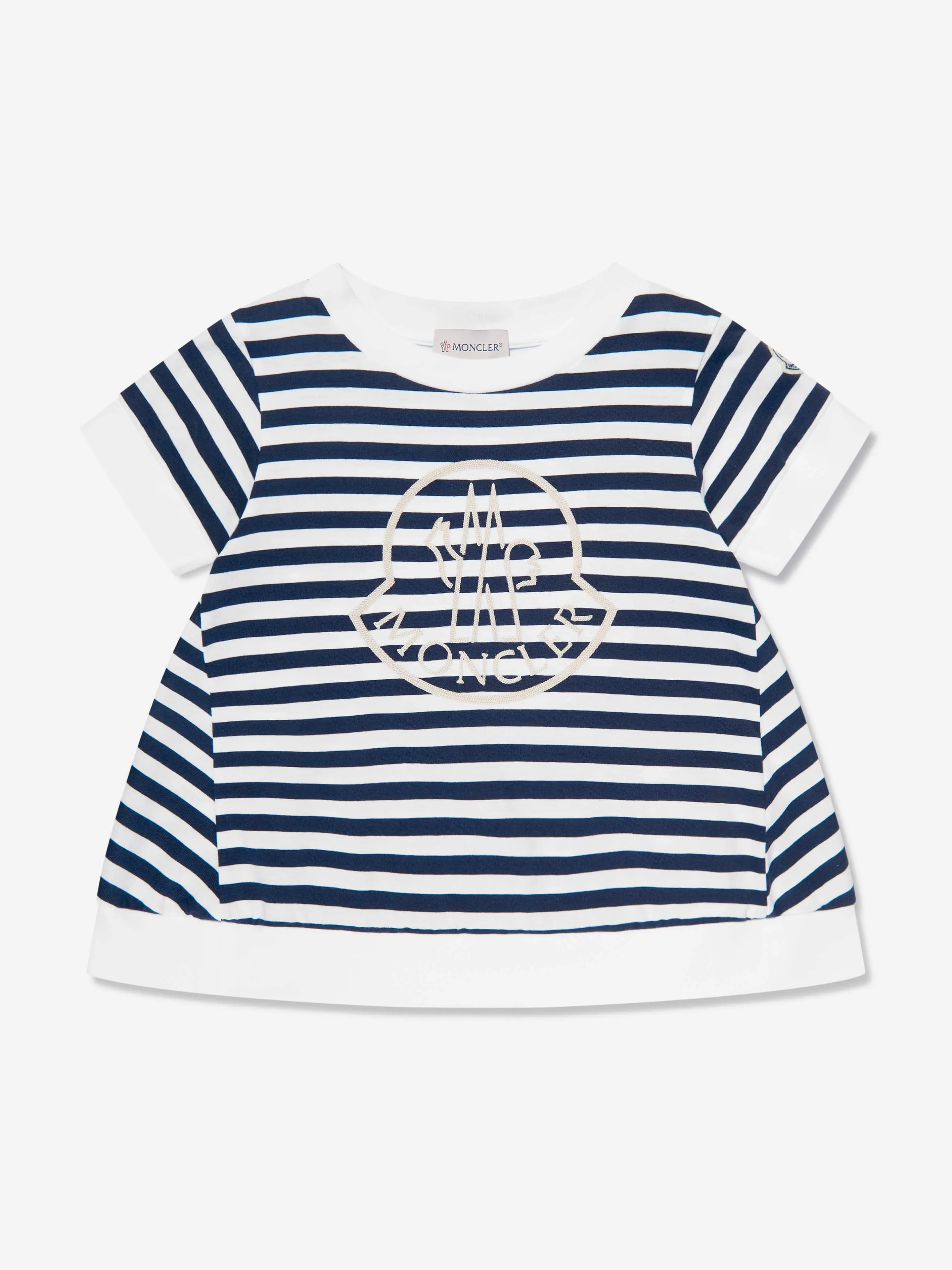 Moncler Enfant Mädchen Gestreiftes Logo T-Shirt in Marine