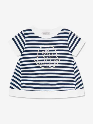 Moncler Enfant Mädchen Gestreiftes Logo T-Shirt in Marine