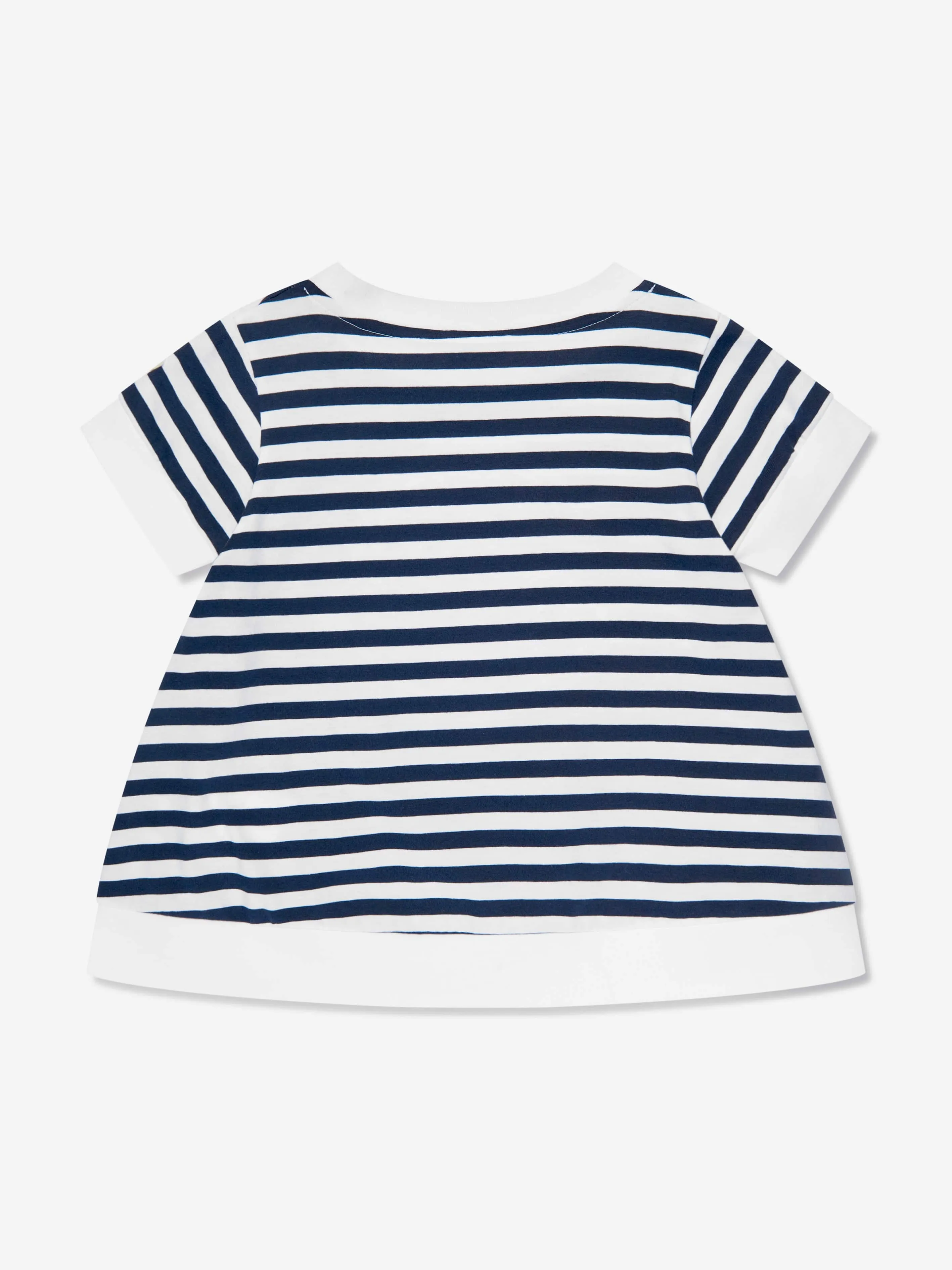 Moncler Enfant Mädchen Gestreiftes Logo T-Shirt in Marine