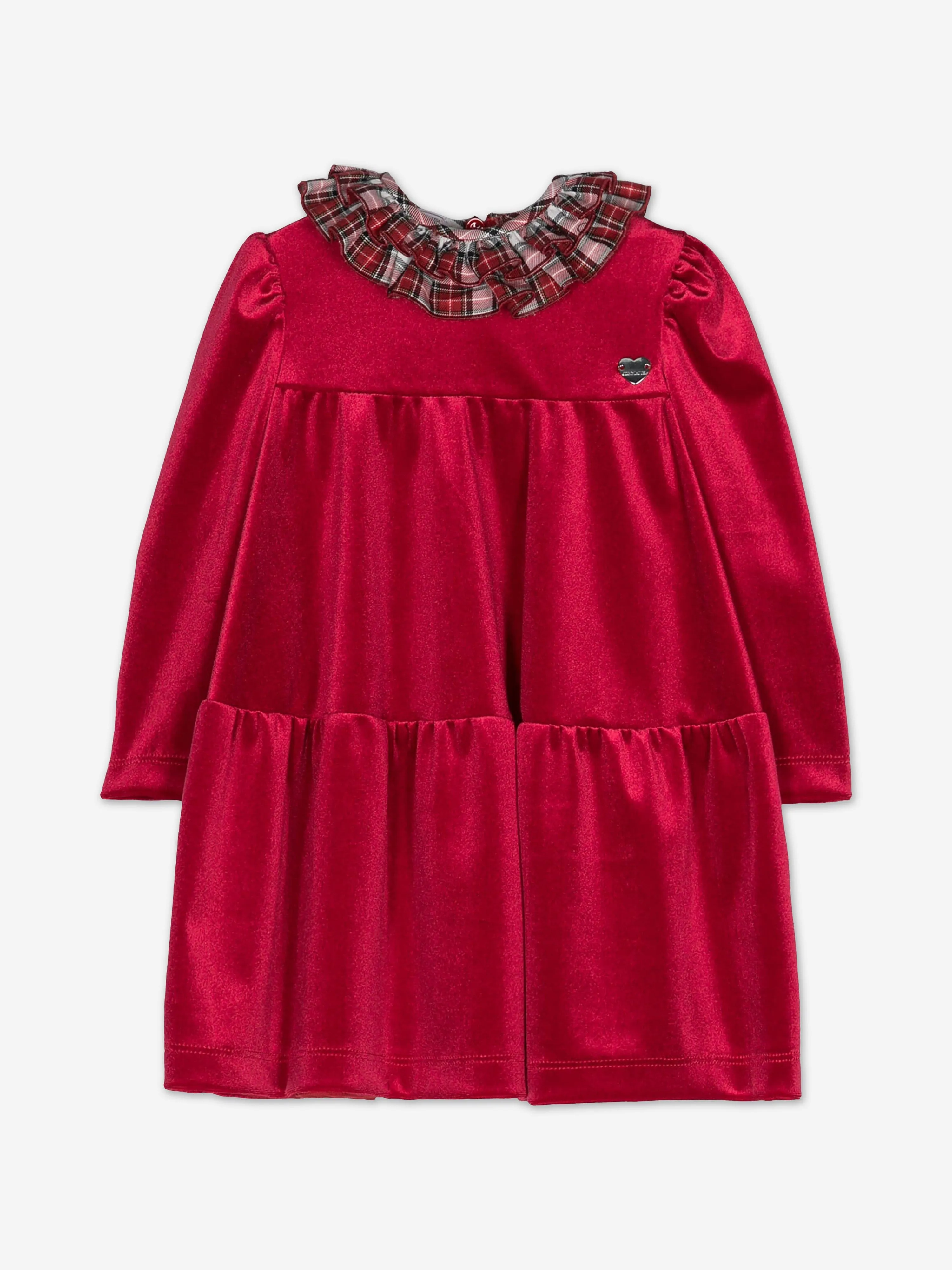 Monnalisa Baby Mädchen Kleid mit Karo-Kragen in Rot