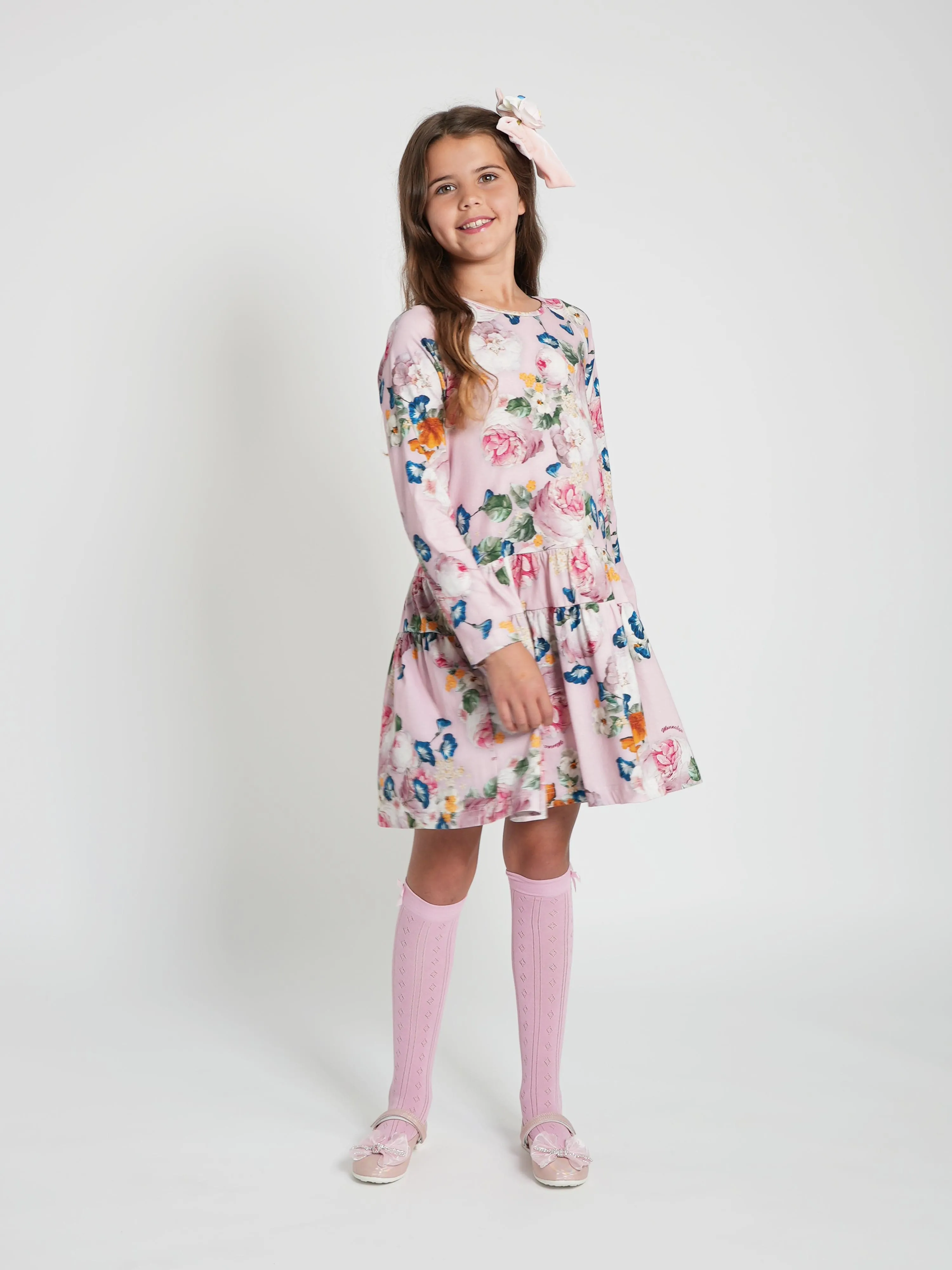 Monnalisa Mädchen Barock Rosen Jersey-Kleid in Mehrfarbig