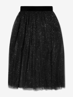 Monnalisa Mädchen Glitzer Mesh Midi-Rock in Schwarz