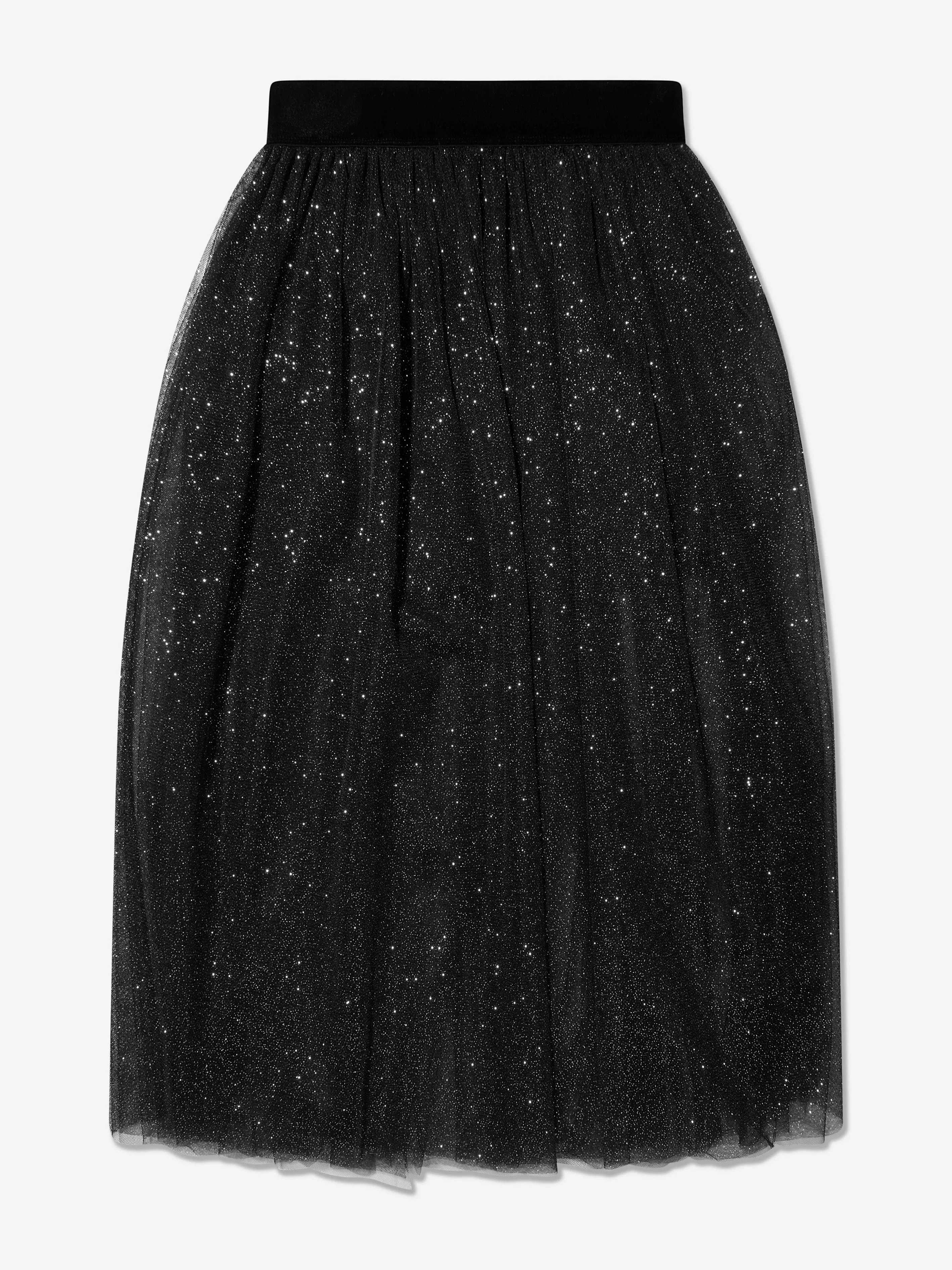 Monnalisa Mädchen Glitzer Mesh Midi-Rock in Schwarz