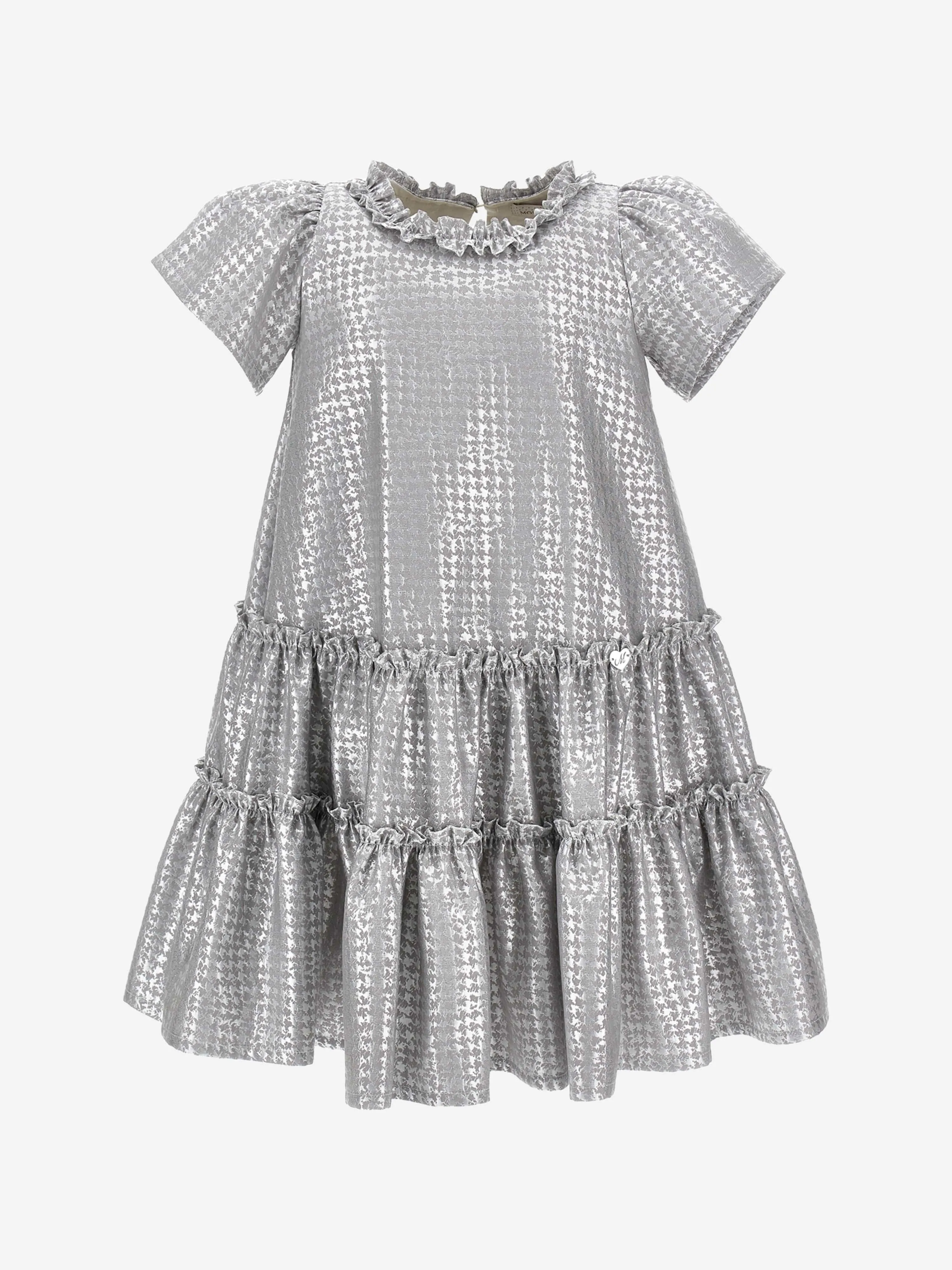 Monnalisa Mädchen Houndstooth Jacquard Kleid in Silber