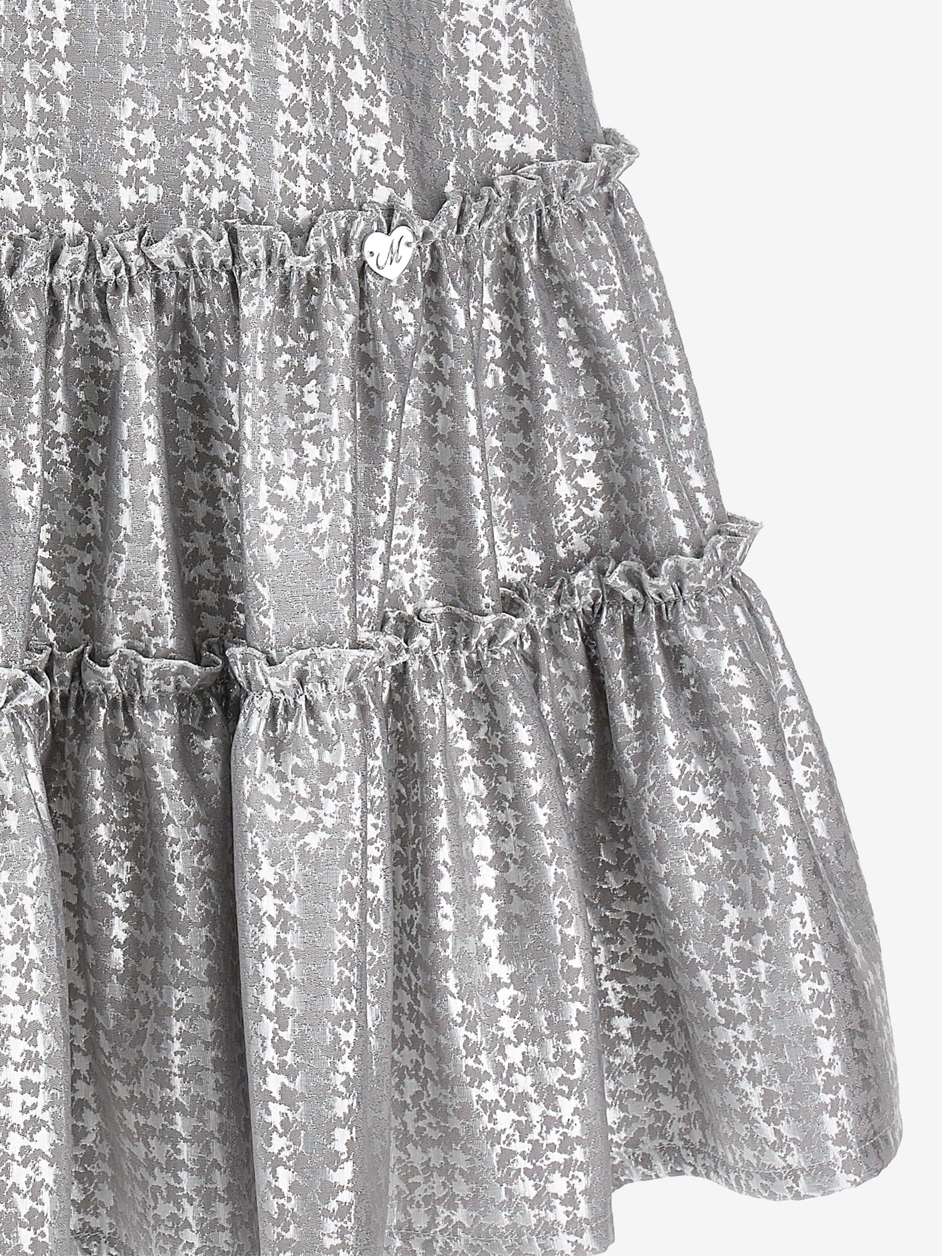 Monnalisa Mädchen Houndstooth Jacquard Kleid in Silber