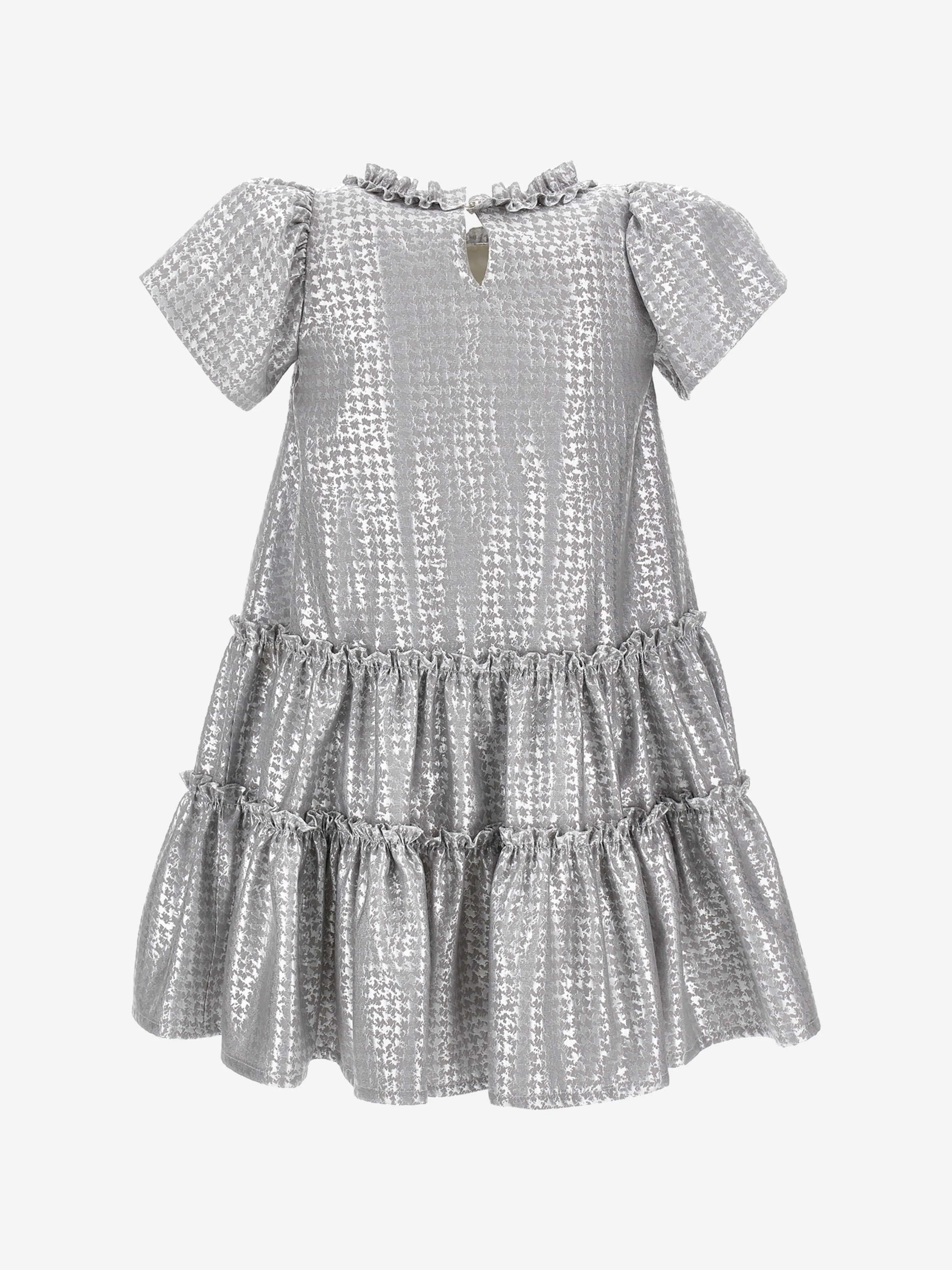 Monnalisa Mädchen Houndstooth Jacquard Kleid in Silber