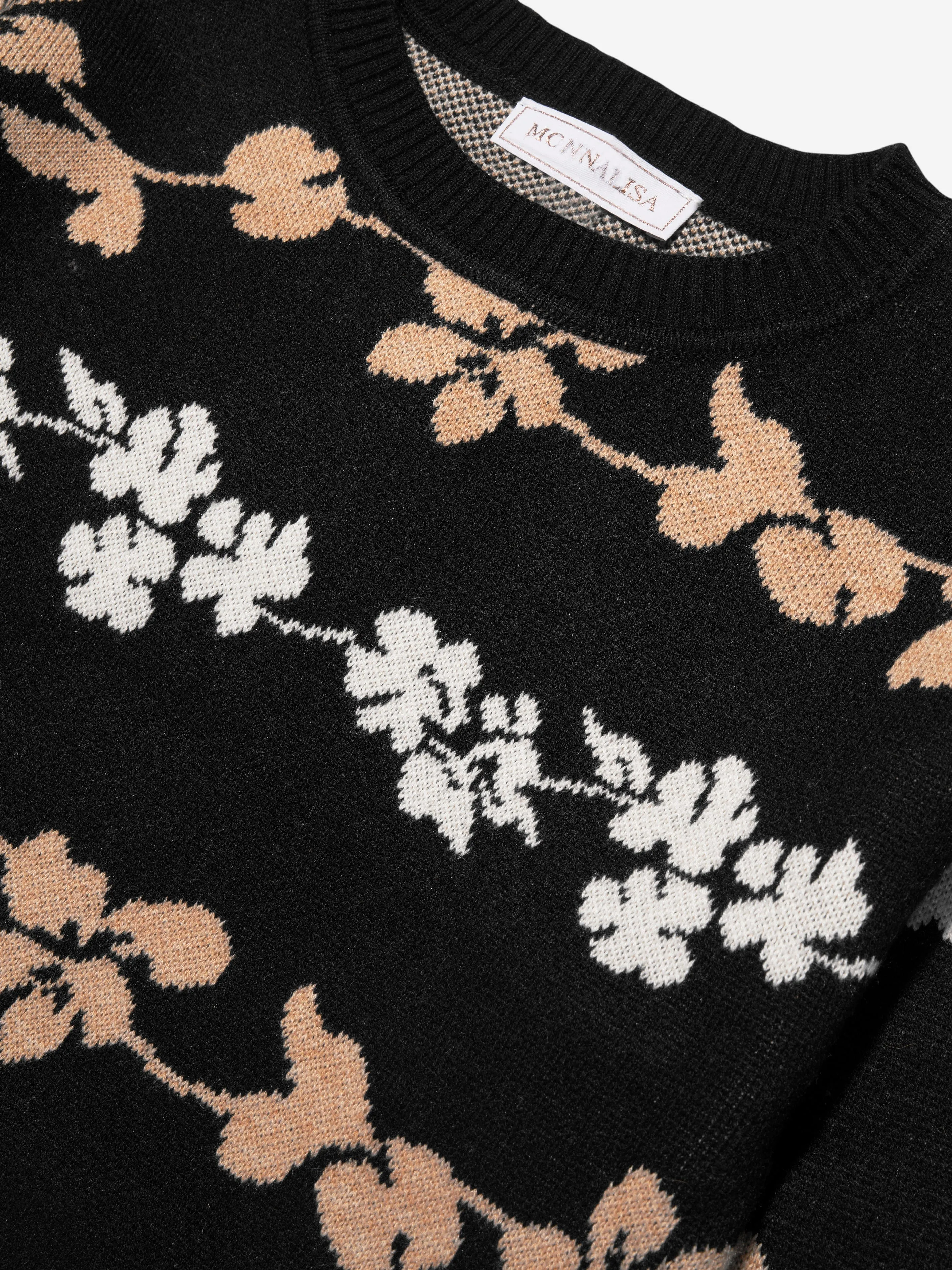 Monnalisa Mädchen Jacquard Strickpullover in Schwarz
