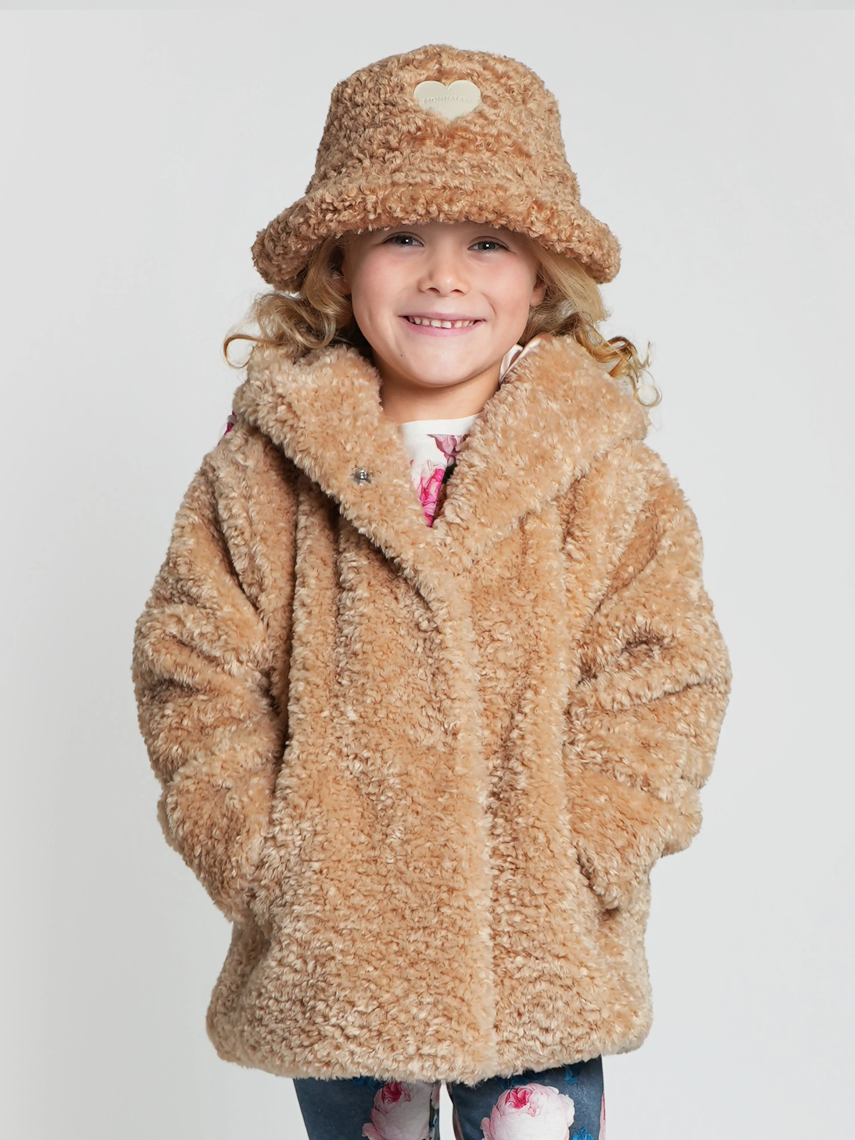 Monnalisa Mädchen Plüsch Kunstpelz Jacke in Beige