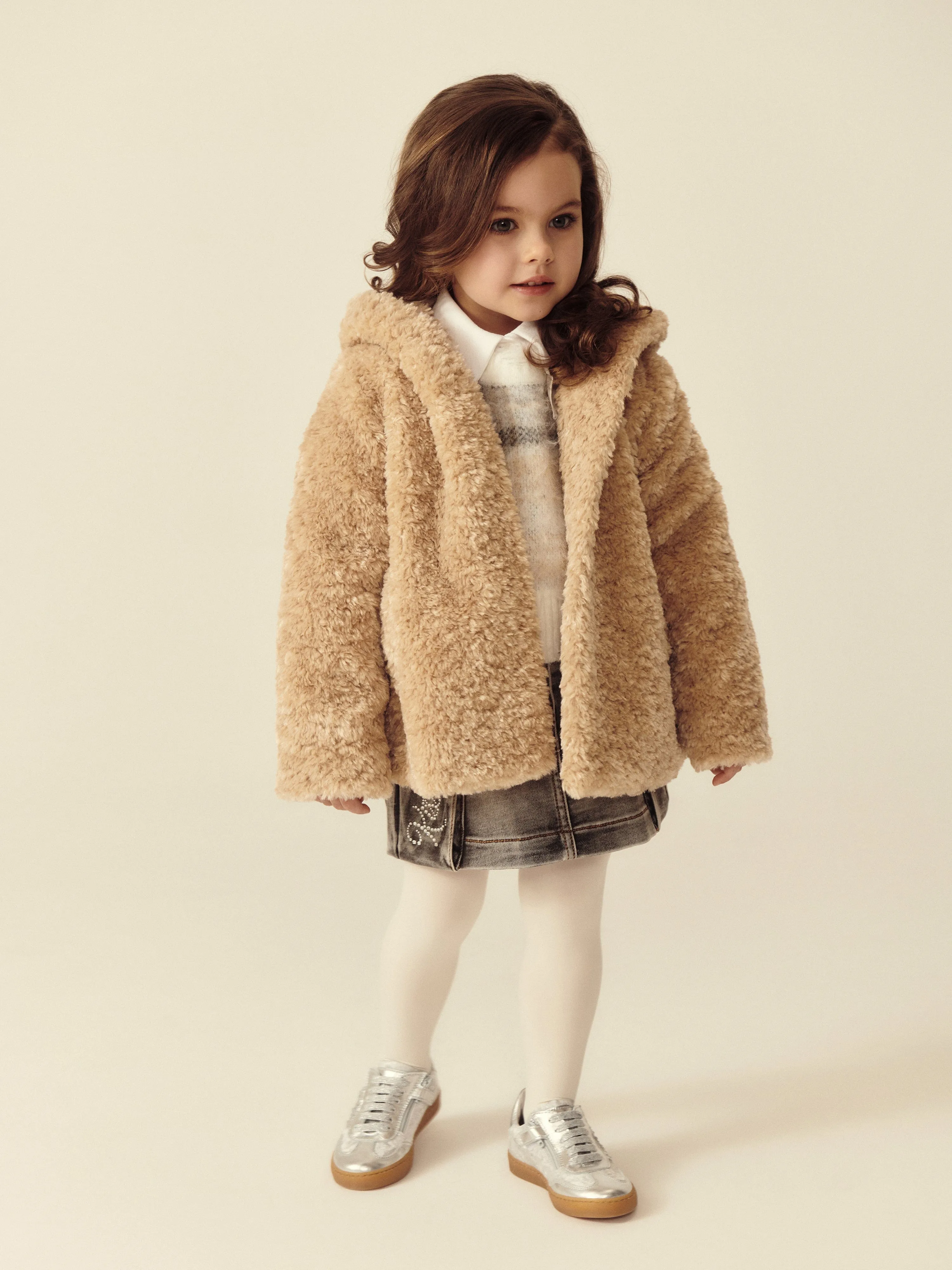 Monnalisa Mädchen Plüsch Kunstpelz Jacke in Beige