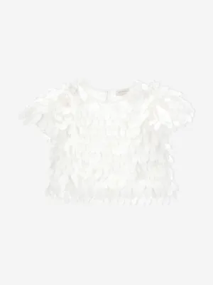 Monnalisa Mädchen Satin Blatt Top in Elfenbein