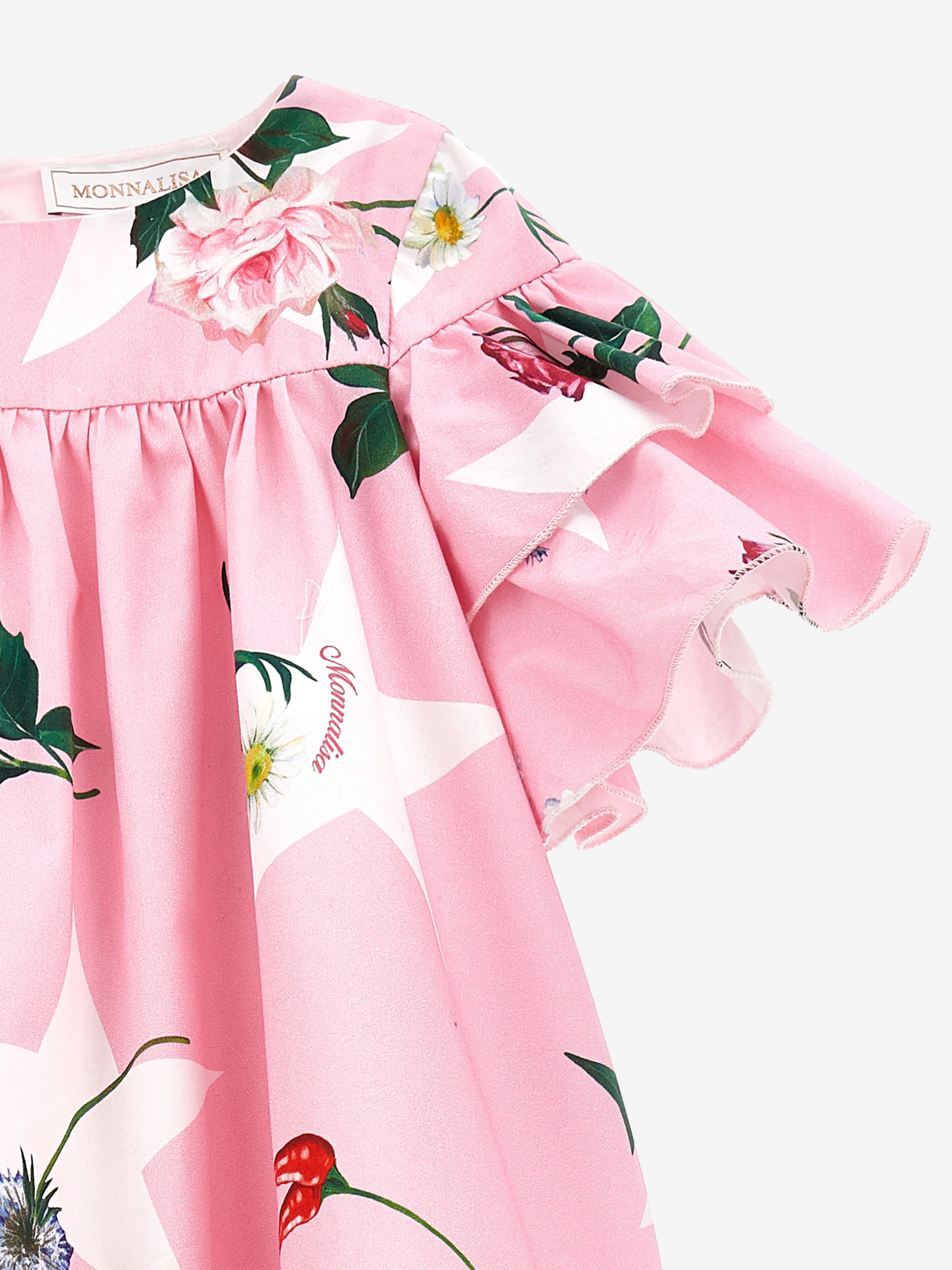 Monnalisa Mädchen Sterne Und Blumen Kleid in Rosa