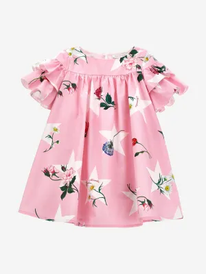 Monnalisa Mädchen Sterne Und Blumen Kleid in Rosa