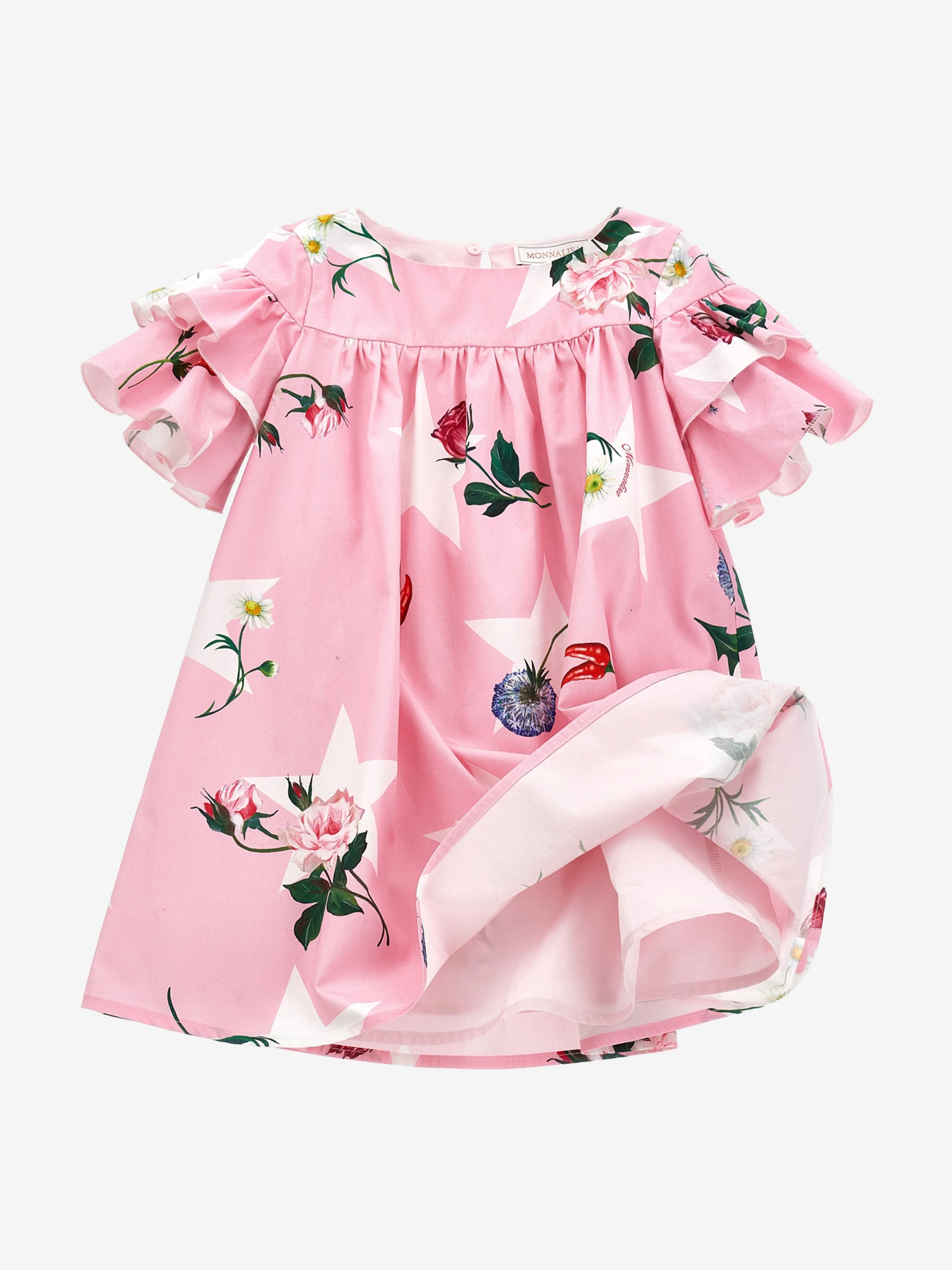 Monnalisa Mädchen Sterne Und Blumen Kleid in Rosa