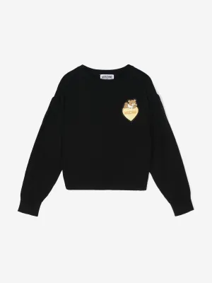 Moschino Mädchen Bär Herz Logo Pullover in Schwarz