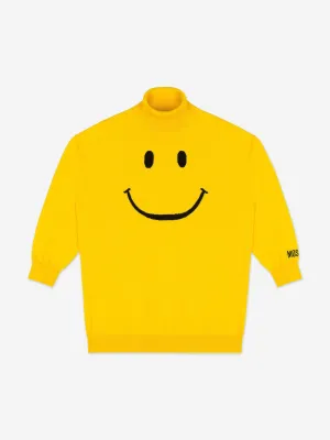 Moschino Girls Smiley Face Strickkleid in Gelb