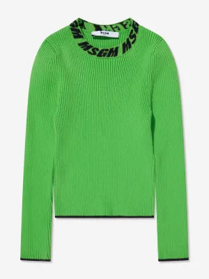 MSGM Mädchen Rippenstrick-Pullover mit Rollkragen in Grün