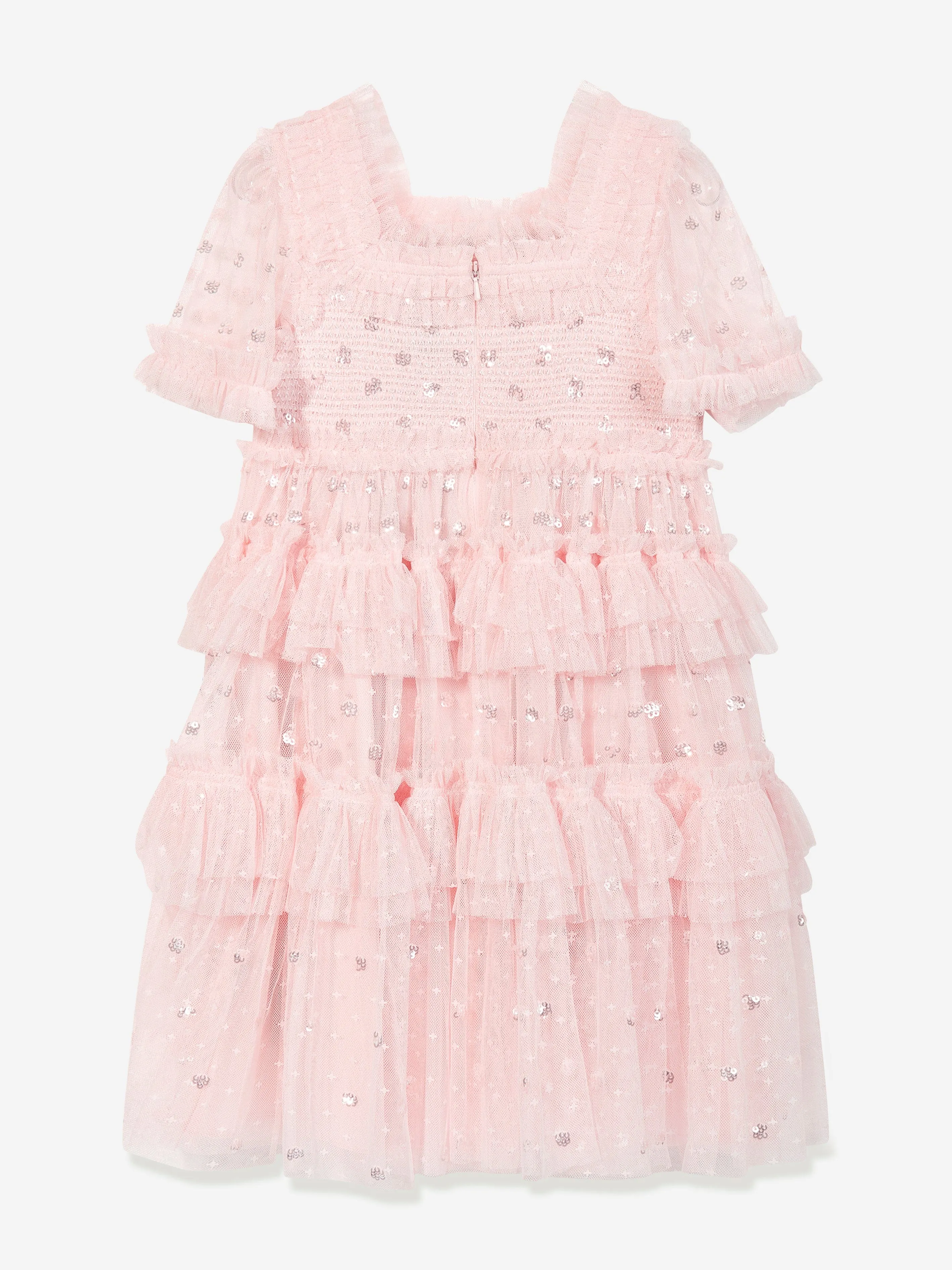 Needle & Thread Mädchen Kleid mit Pünktchenmuster und Rüschen in Rosa