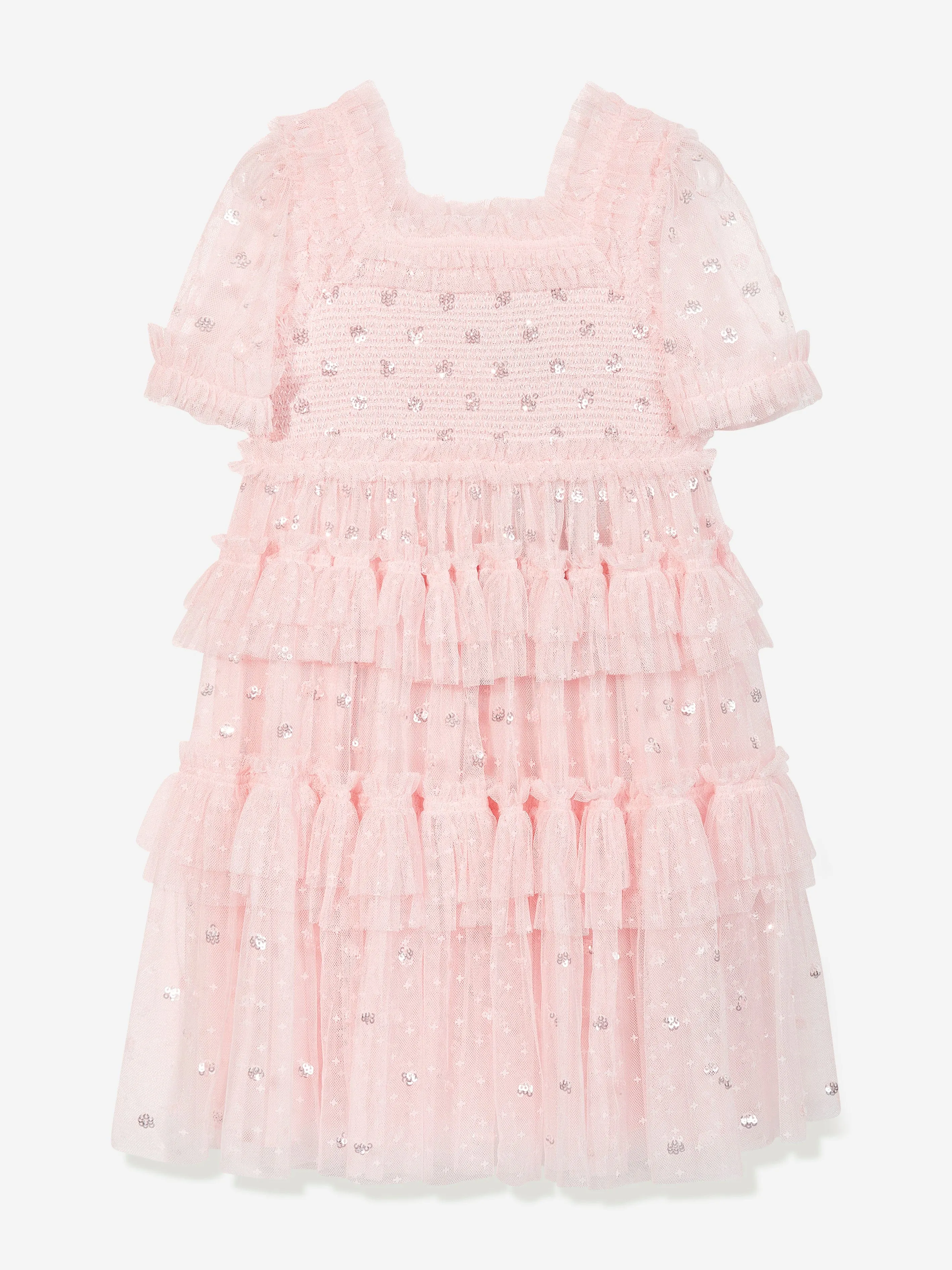 Needle & Thread Mädchen Kleid mit Pünktchenmuster und Rüschen in Rosa