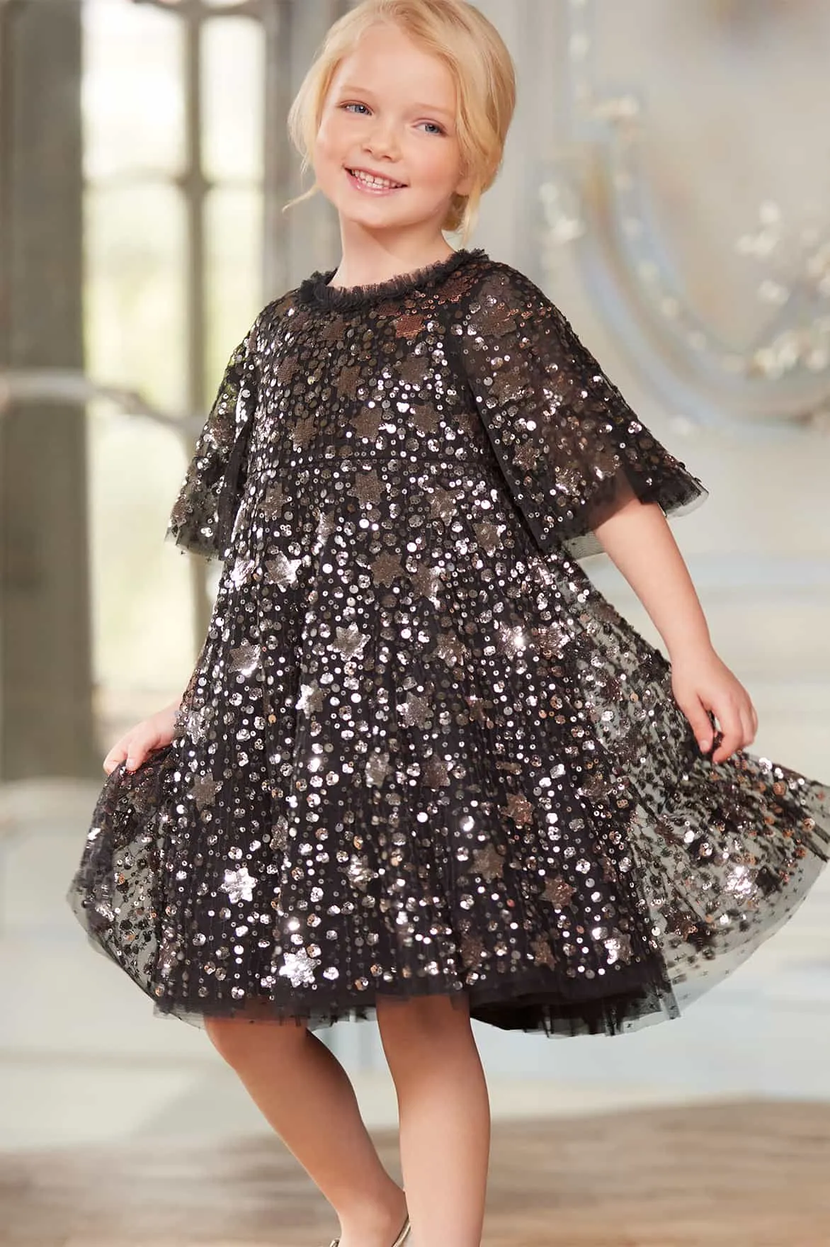 Needle & Thread Mädchen Sternschnuppenkleid in Schwarz