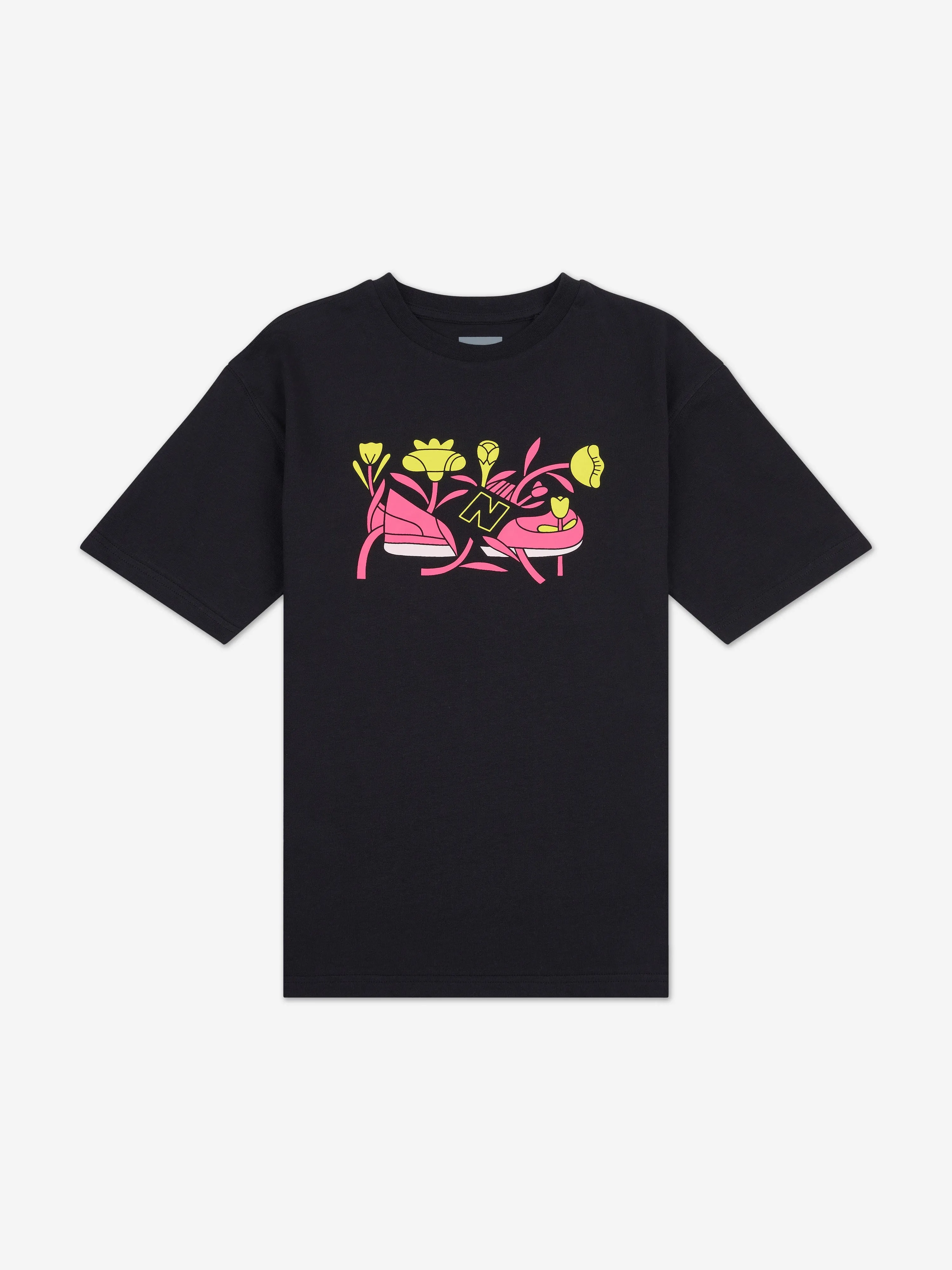 New Balance Mädchen Blumen-Schuh Grafik T-Shirt in Schwarz