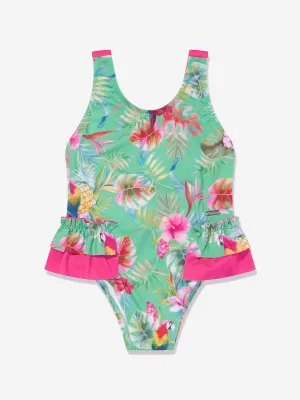 Patachou Girls Badeanzug mit Tropenprint in Grün