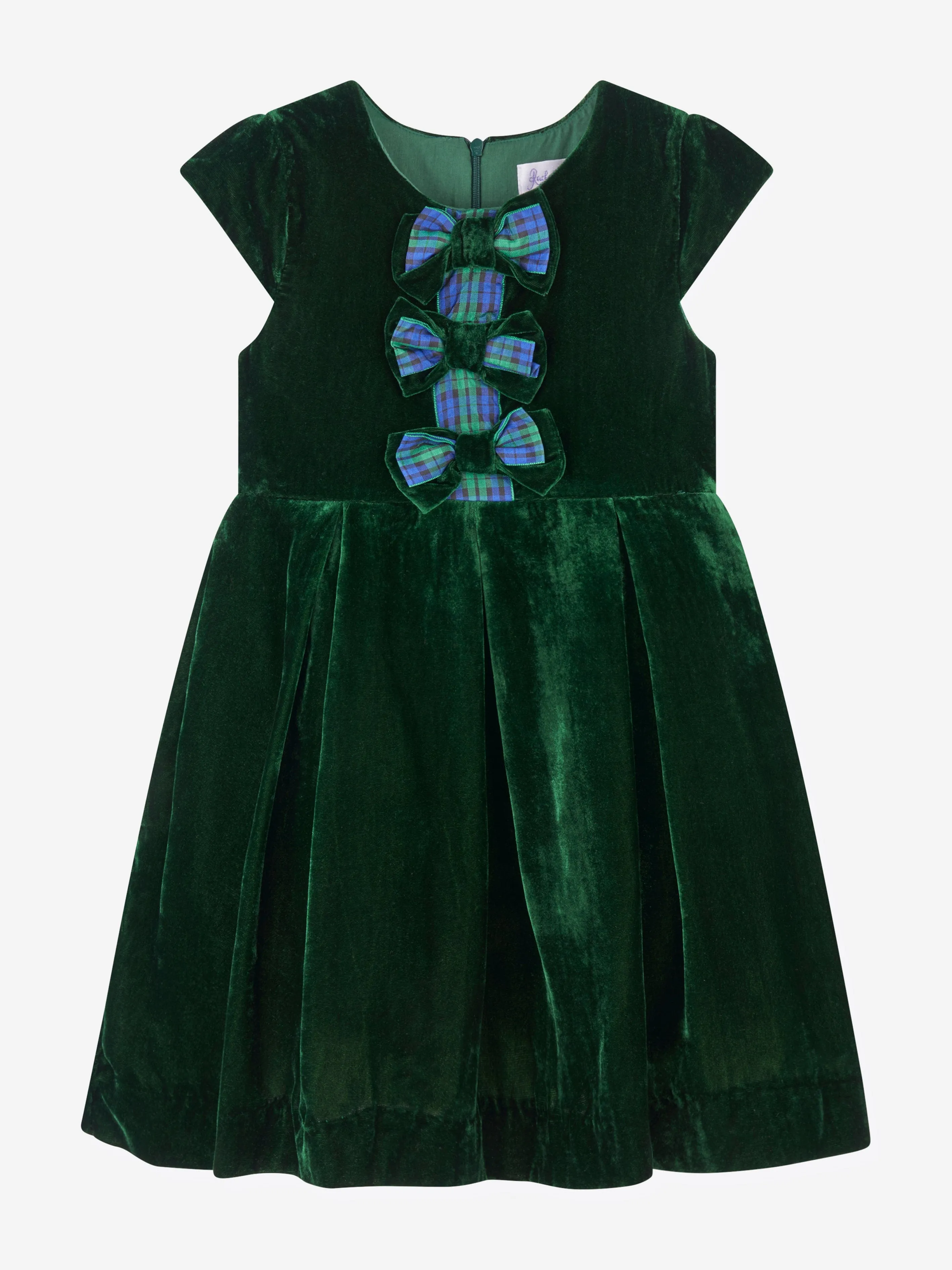 Rachel Riley Mädchen Tartan Schleife Samtkleid in Grün