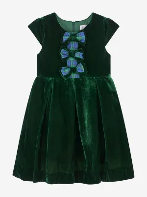 Rachel Riley Mädchen Tartan Schleife Samtkleid in Grün