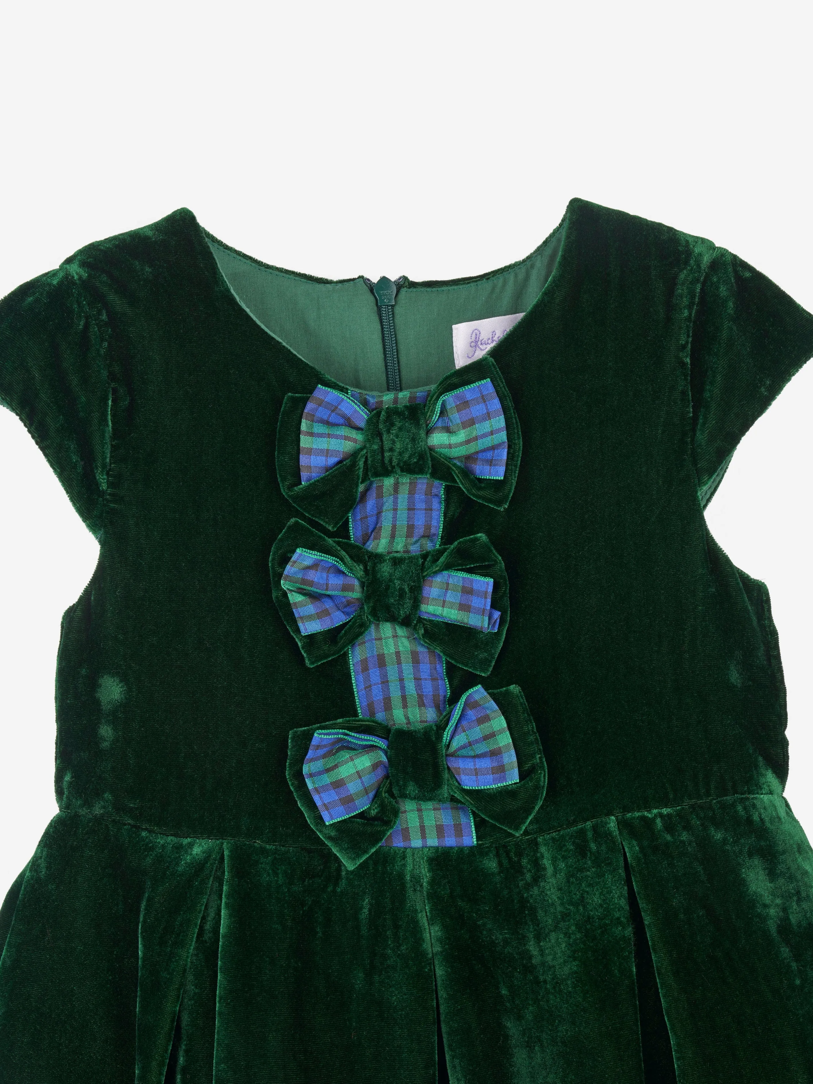 Rachel Riley Mädchen Tartan Schleife Samtkleid in Grün