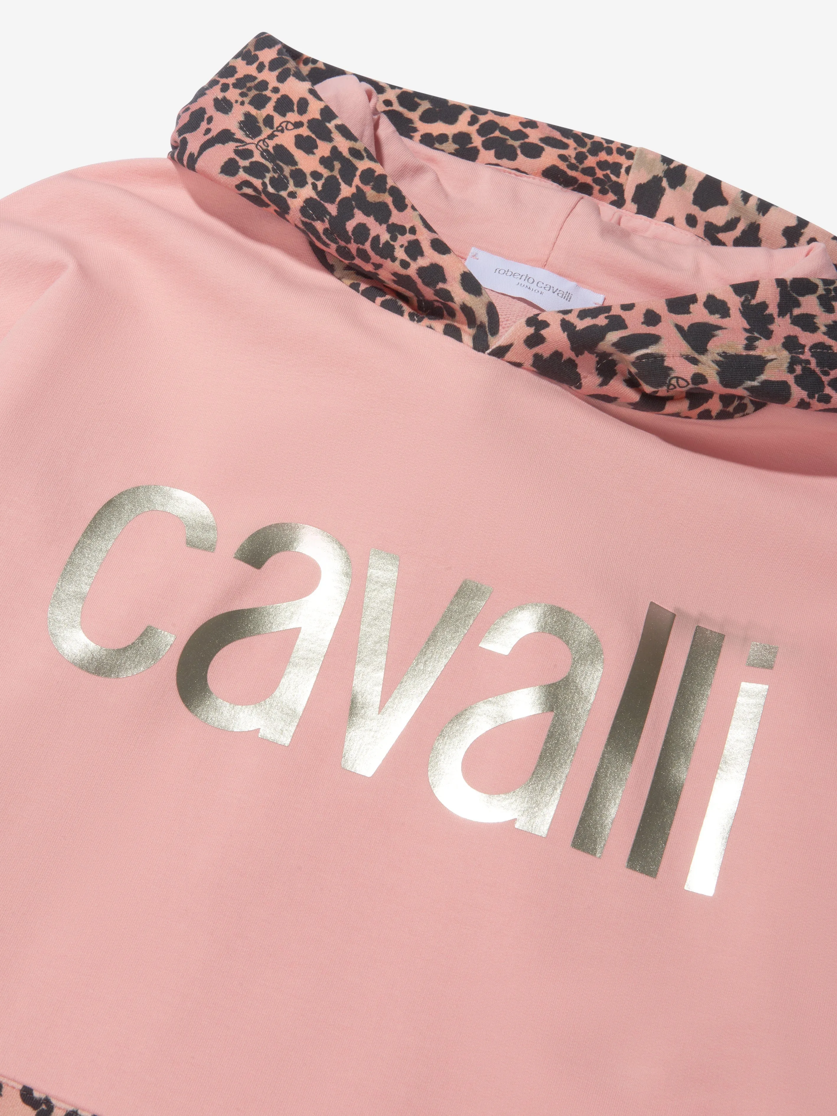 Roberto Cavalli Girls Baumwoll-Leopardenprint Logo Kapuzenpullover