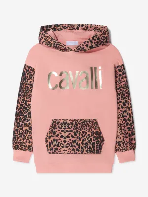 Roberto Cavalli Girls Baumwoll-Leopardenprint Logo Kapuzenpullover