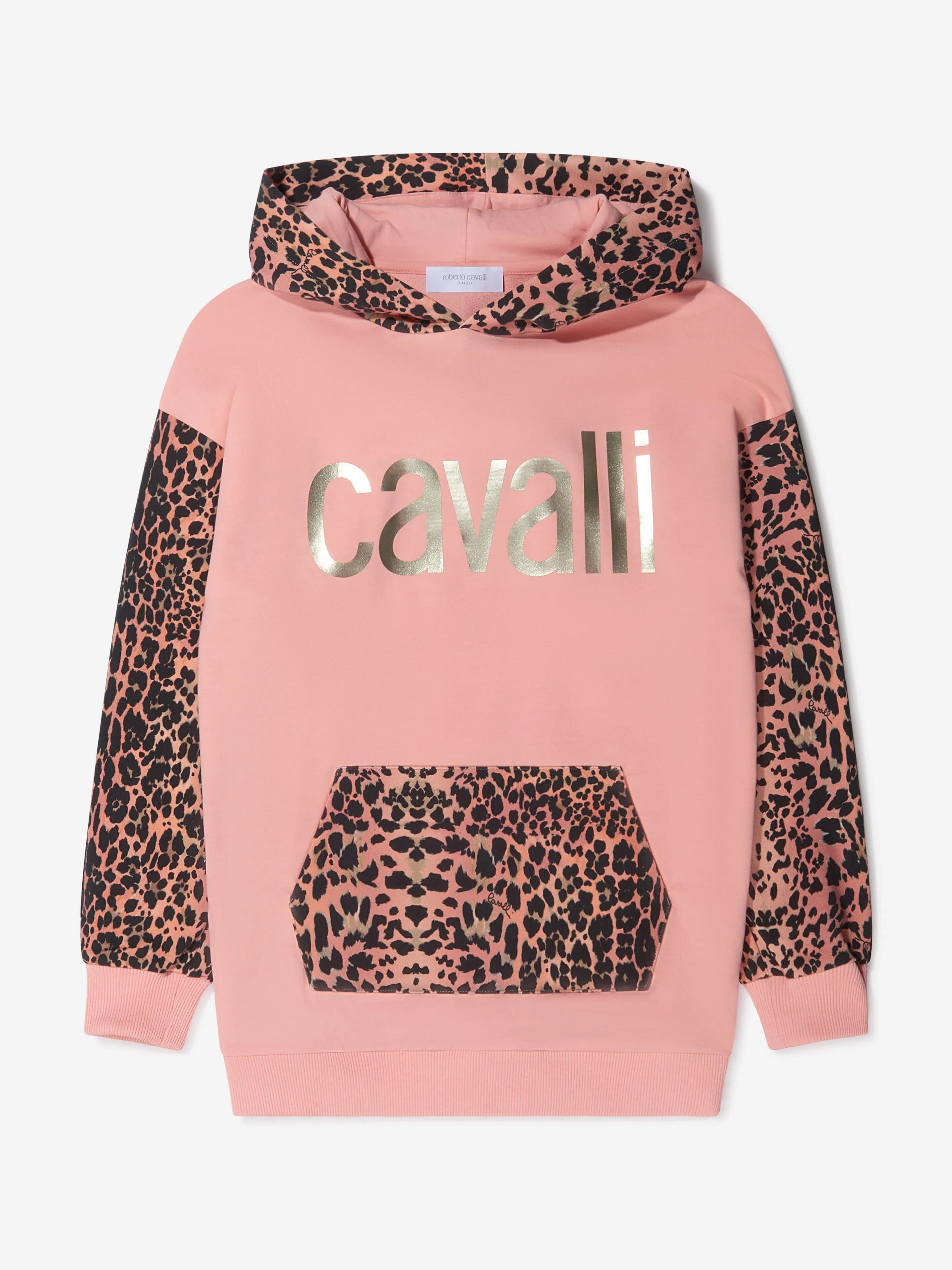 Roberto Cavalli Girls Baumwoll-Leopardenprint Logo Kapuzenpullover