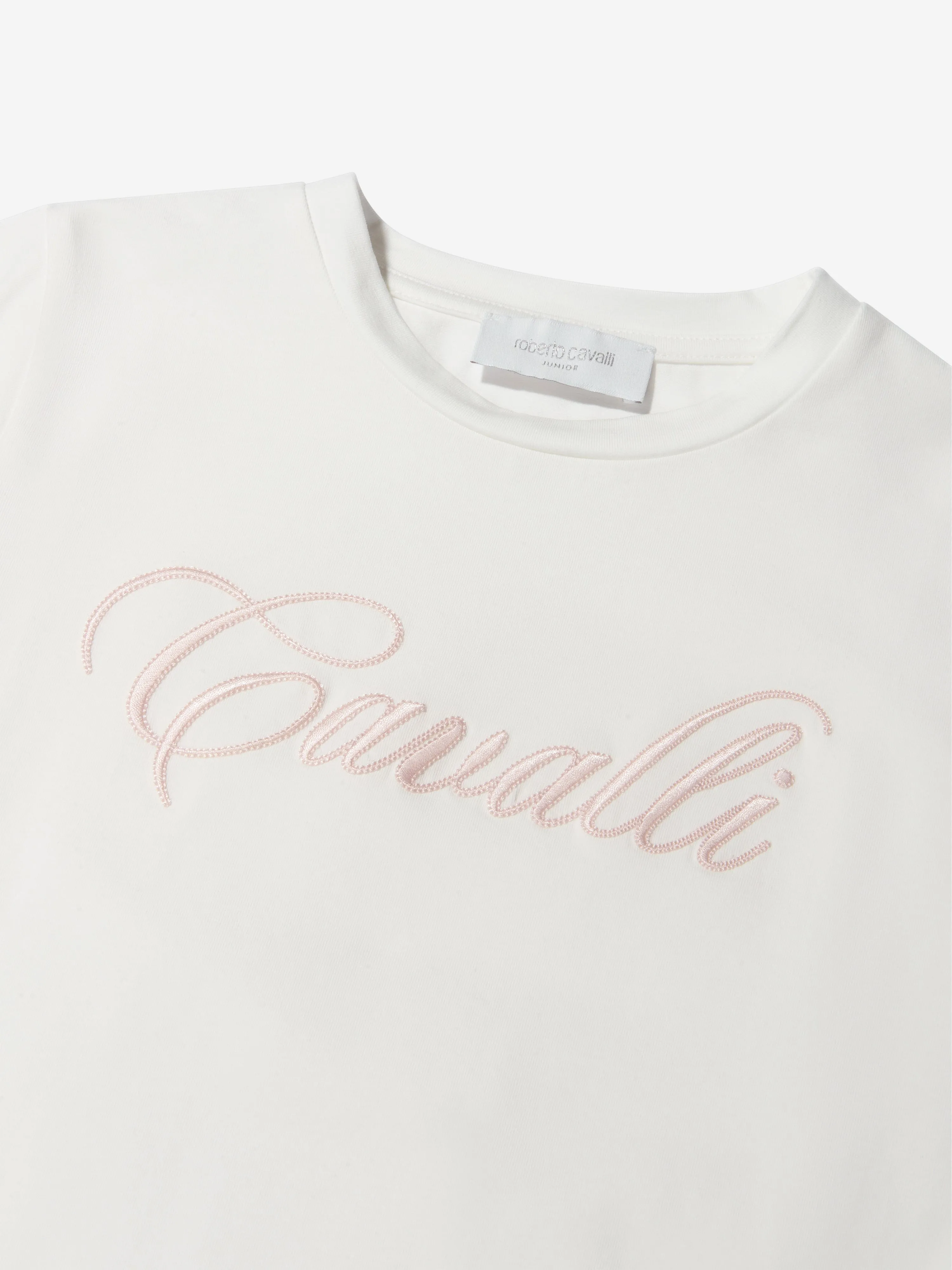 Roberto Cavalli Mädchen Baumwoll-Logo T-Shirt mit Spitzenbesatz