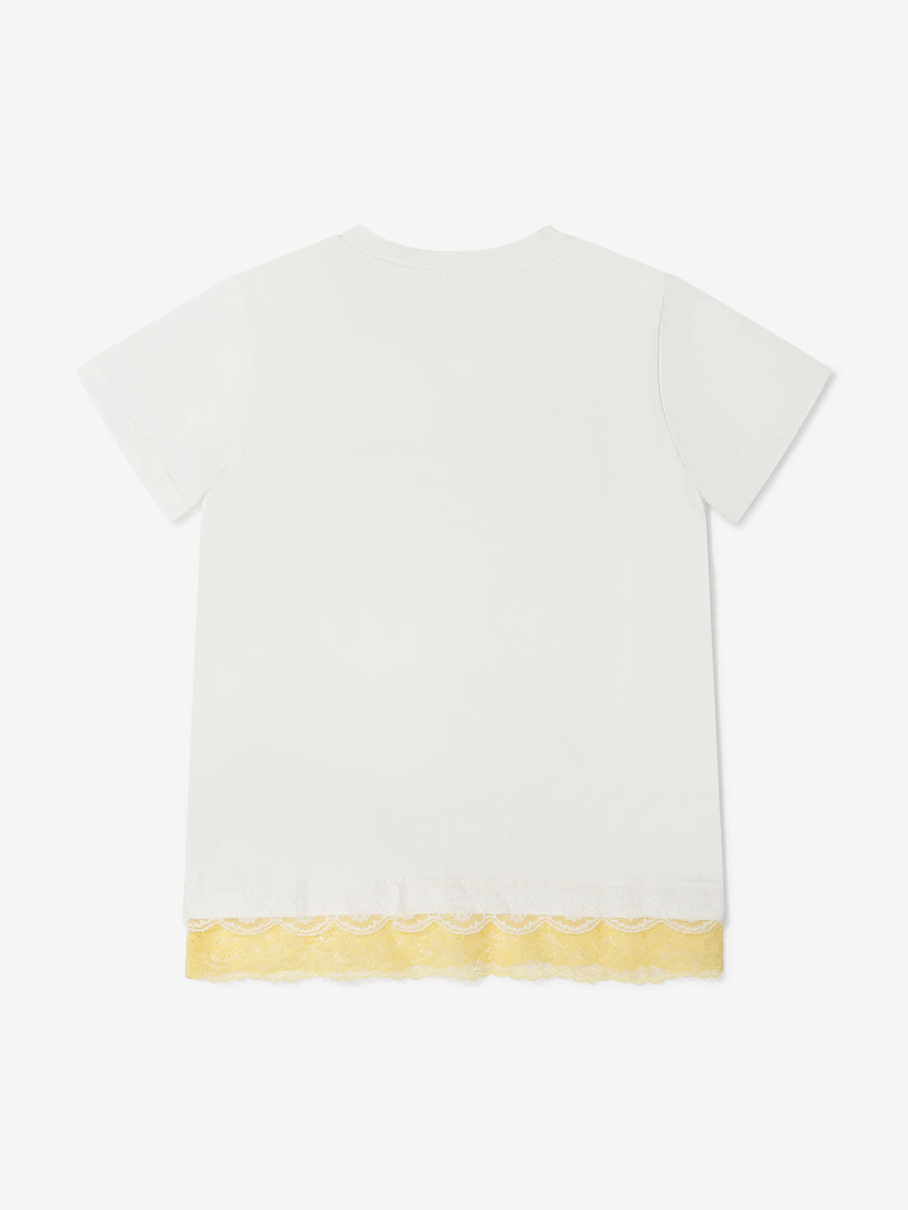 Roberto Cavalli Mädchen Baumwoll-Logo T-Shirt mit Spitzenbesatz