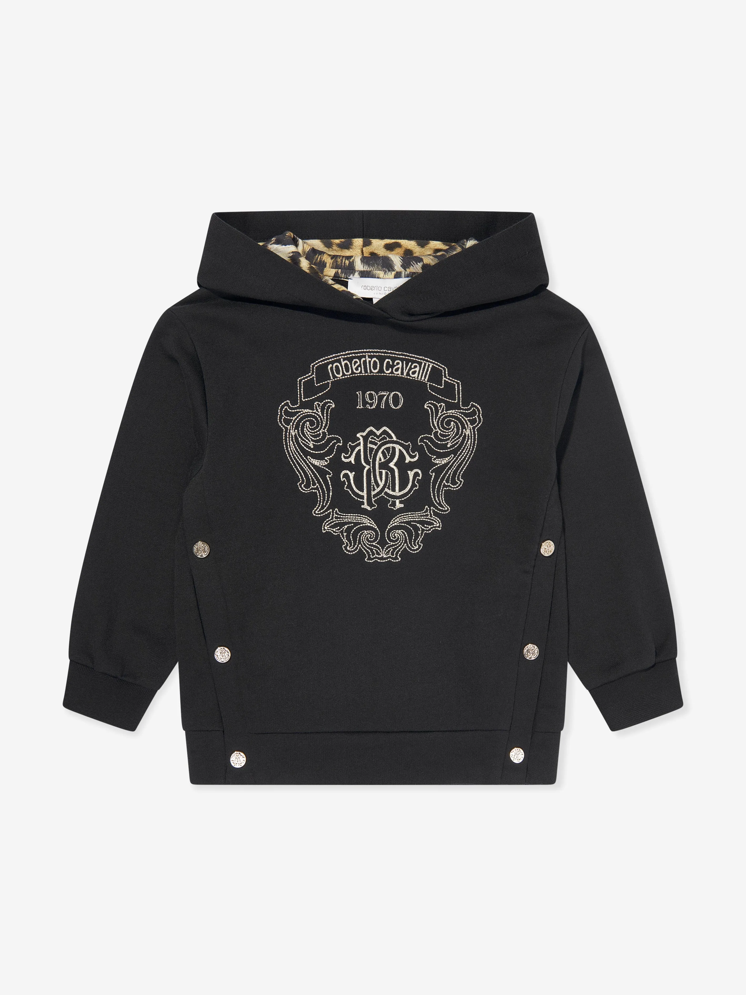 Roberto Cavalli Girls Bestickte Kapuzenjacke in Schwarz
