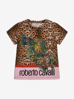 Roberto Cavalli Girls Leoparden-Print T-Shirt in Braun