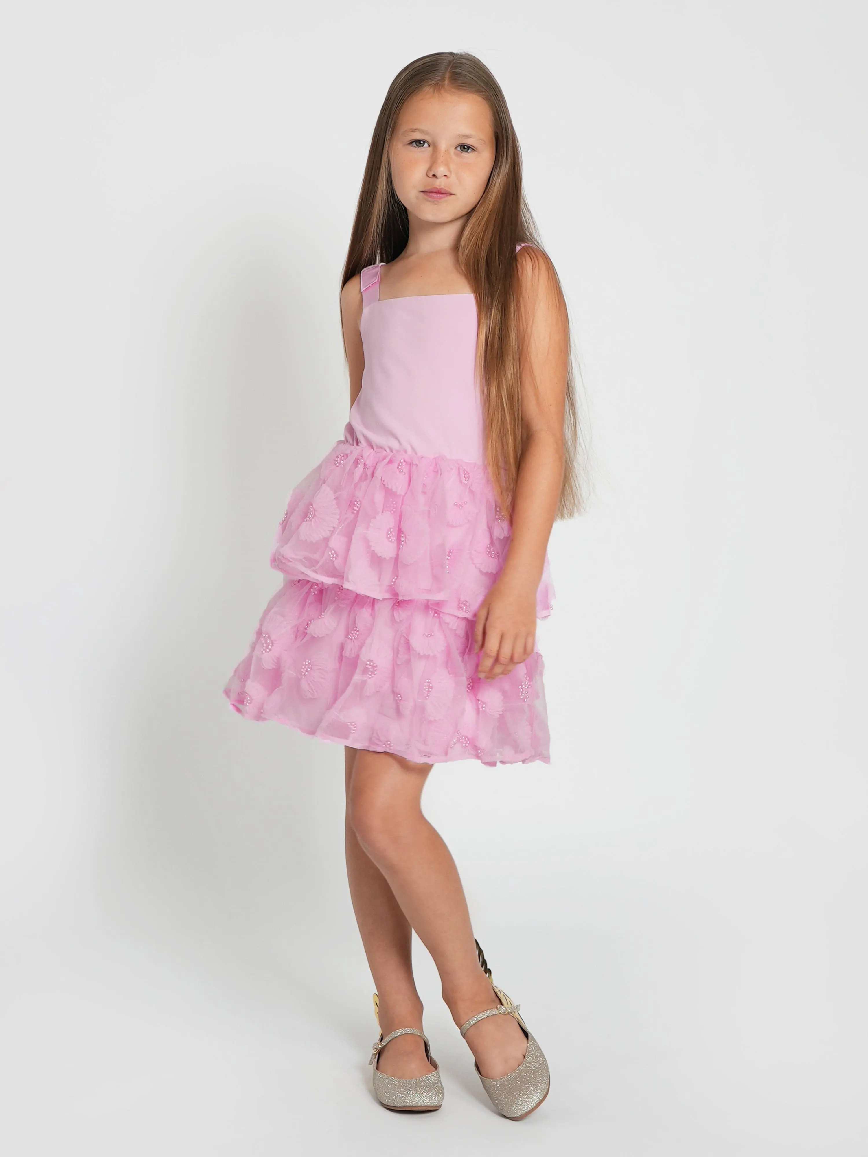 Self Portrait Mädchen Jersey und Tüll Kleid in Rosa