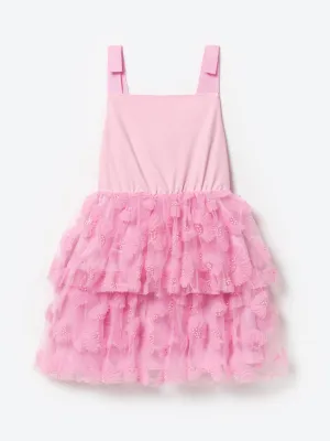 Self Portrait Mädchen Jersey und Tüll Kleid in Rosa
