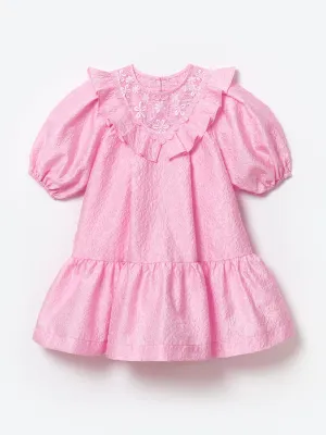 Self Portrait Mädchen Strukturiertes Krepp-Minikleid in Rosa