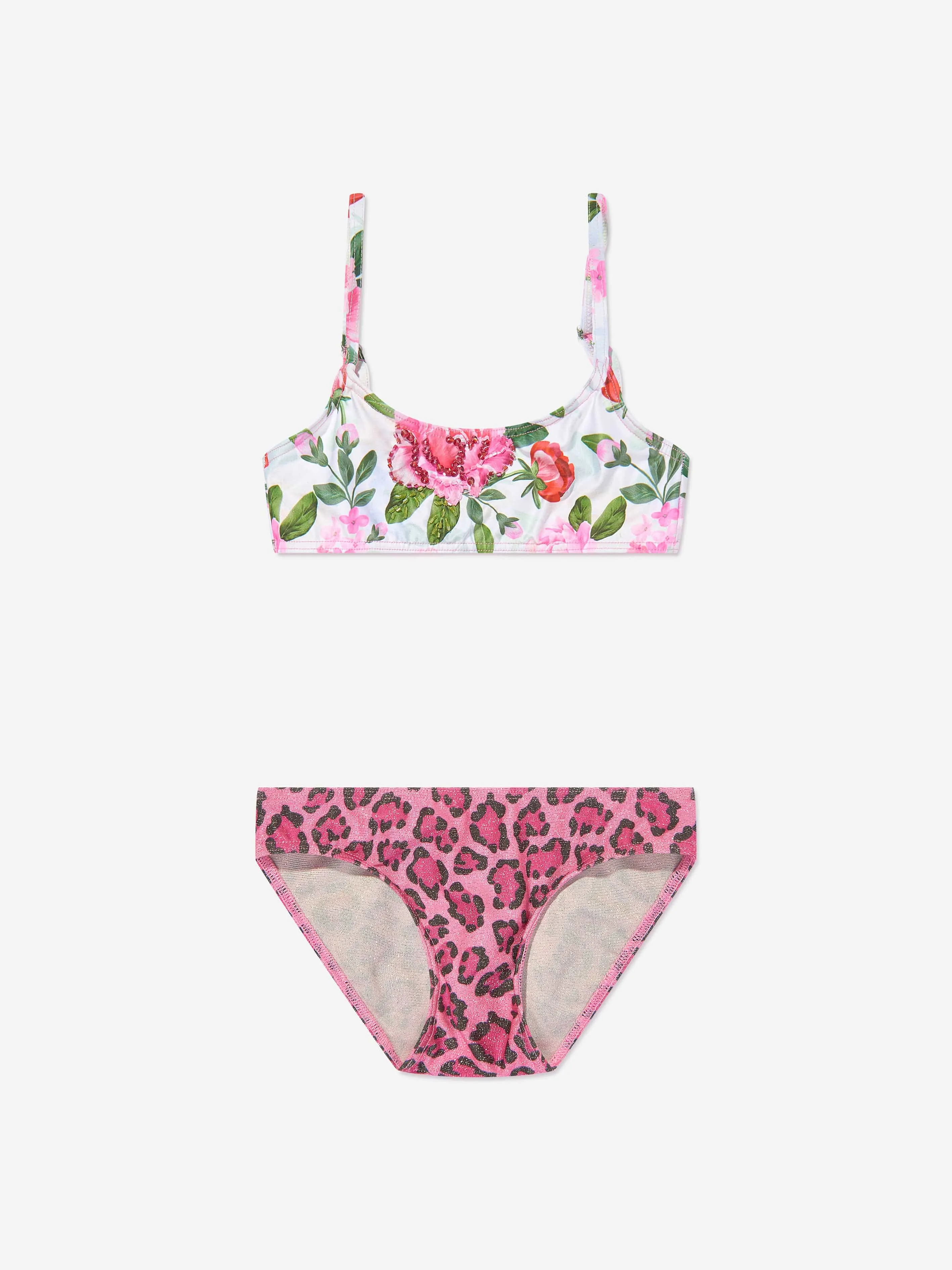 Selini Action Girls Leopard- und Blumen-Bikini in Pink