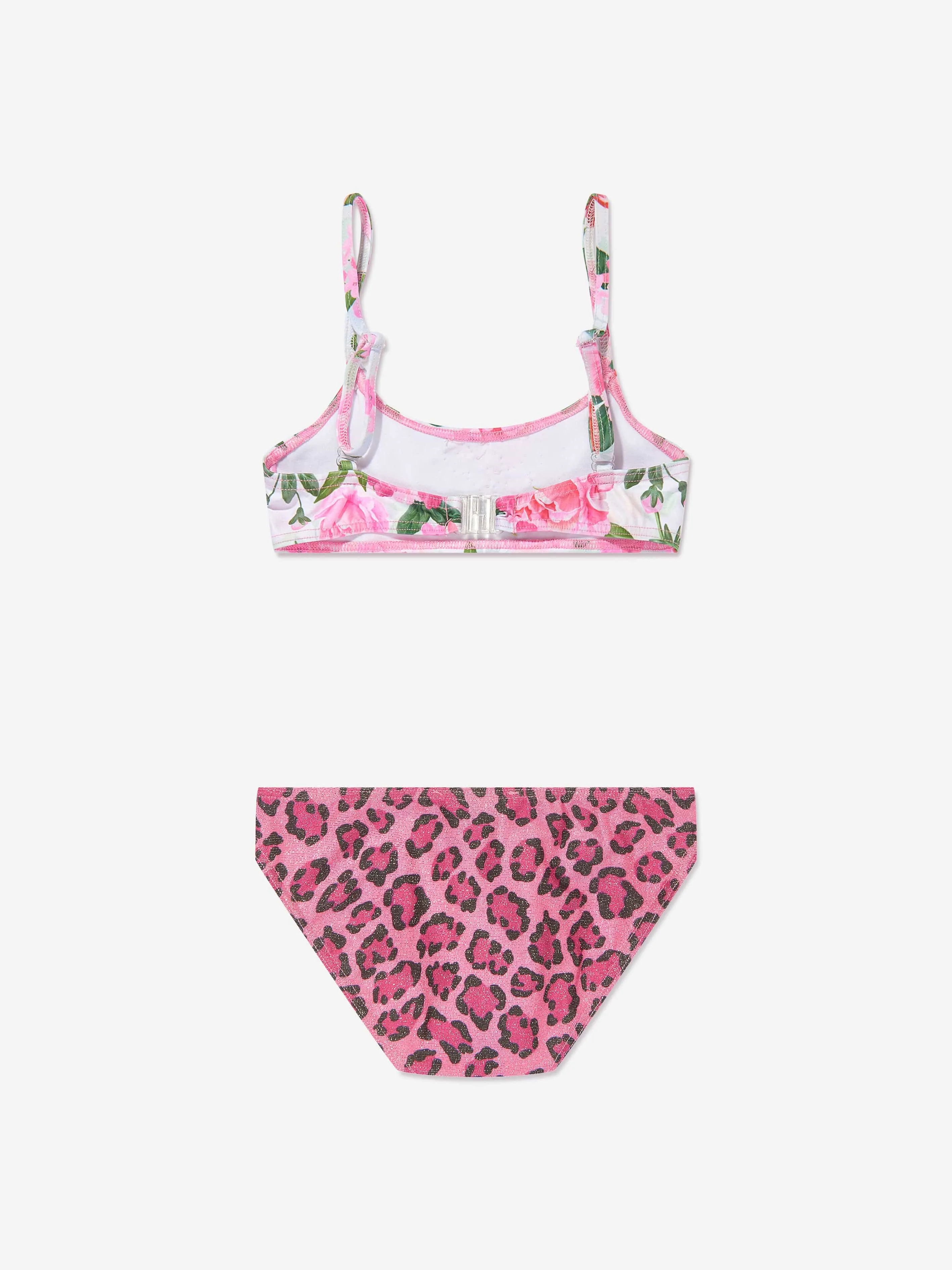 Selini Action Girls Leopard- und Blumen-Bikini in Pink