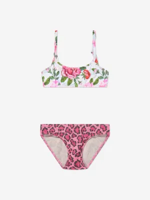 Selini Action Girls Leopard- und Blumen-Bikini in Pink