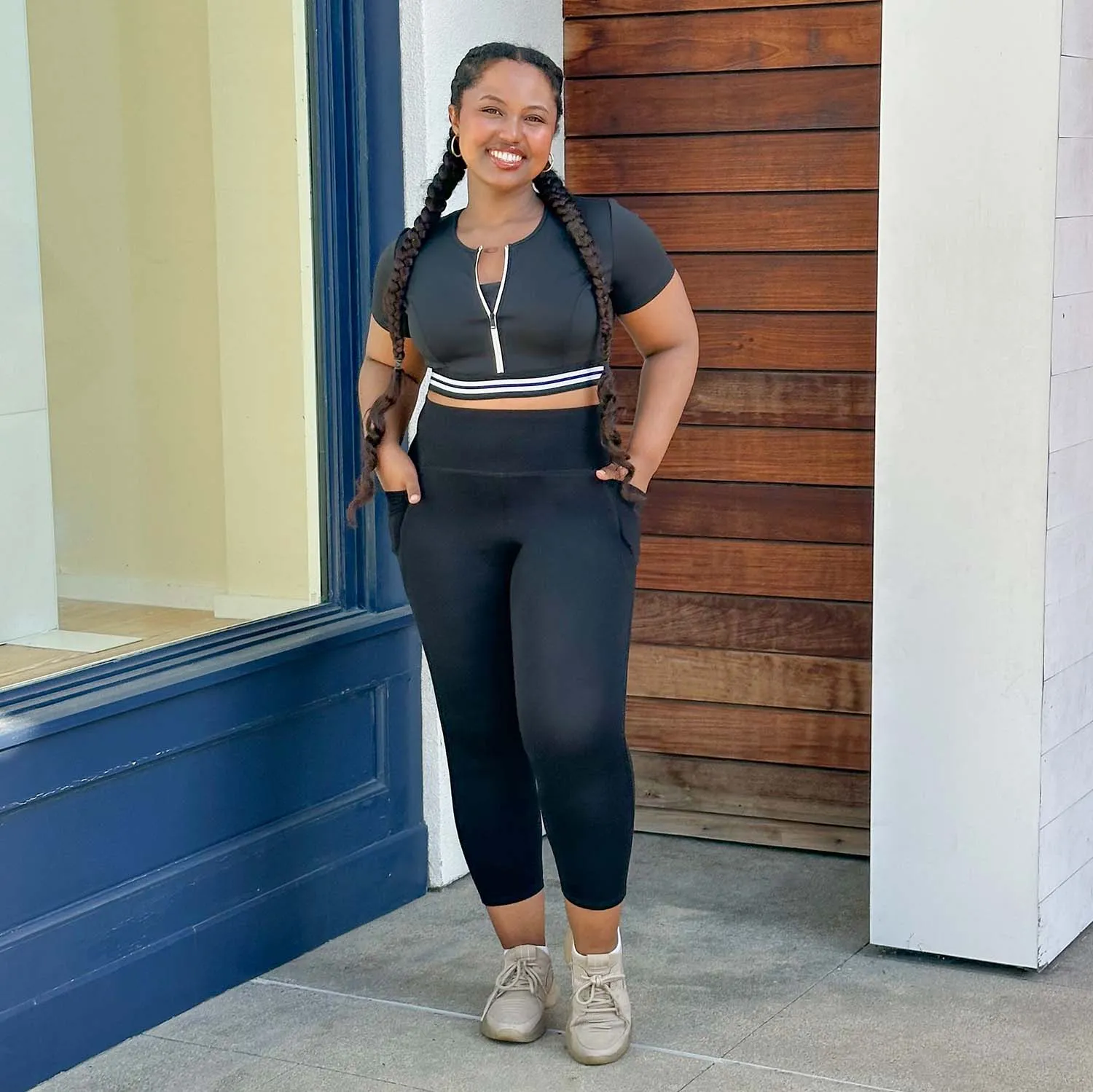 Kurze, blickdichte Leggings - Schwarz (V2)