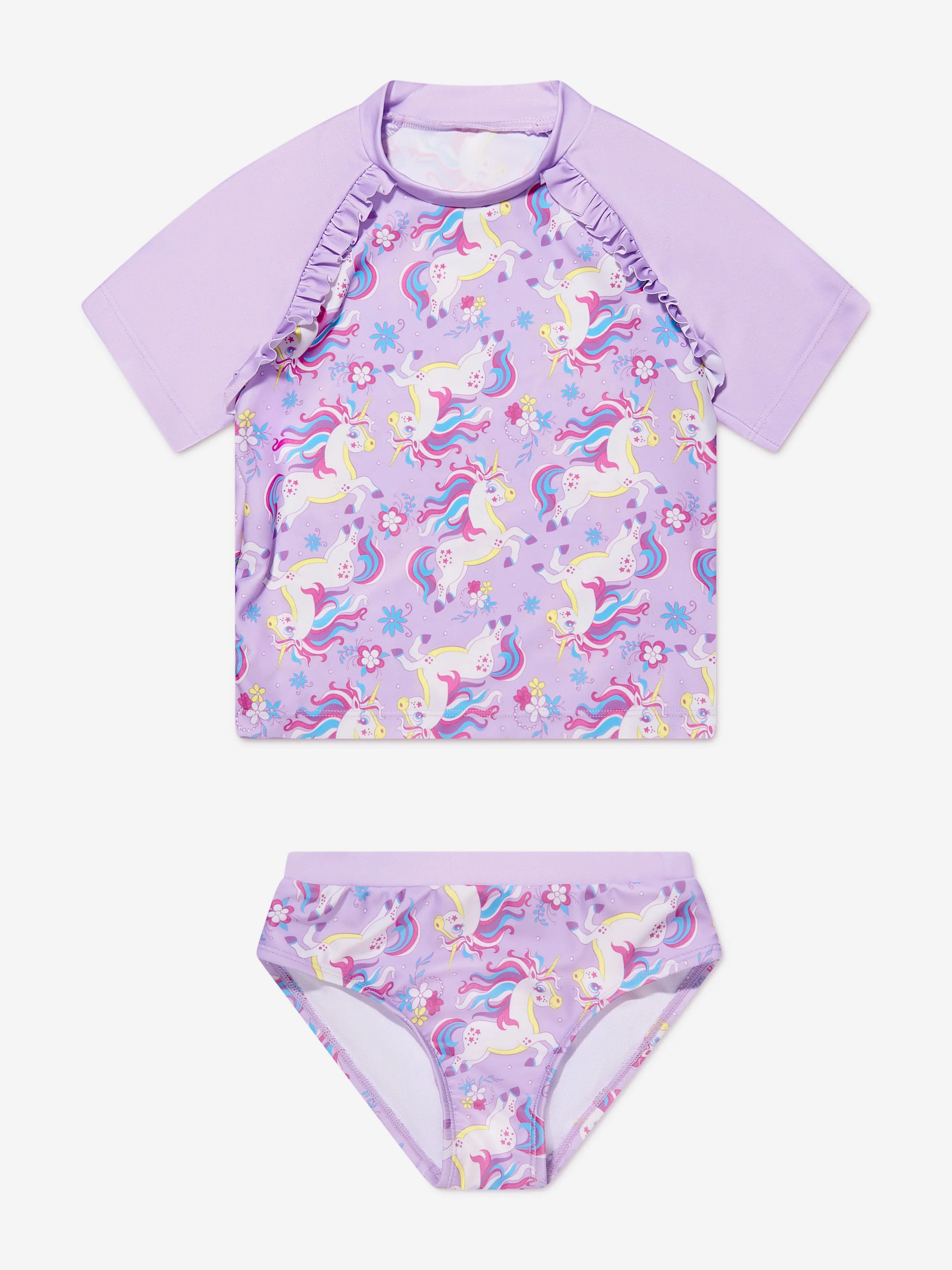 Soli Swim Mädchen Einhorn Rashguard und Shorts (UPF50 ) in Lila