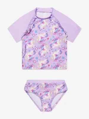 Soli Swim Mädchen Einhorn Rashguard und Shorts (UPF50 ) in Lila