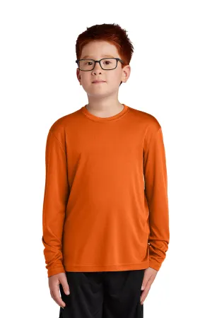 Sport-Tek Jugend Competitor Feuchtigkeitstransportierendes Langarm-Crewneck T-Shirt - Tieforange - Ausverkauf