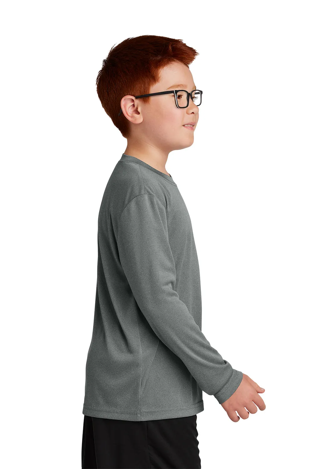 Sport-Tek Jugend Competitor Feuchtigkeitstransportierendes Langarm-Crewneck T-Shirt - Heather Eisengrau