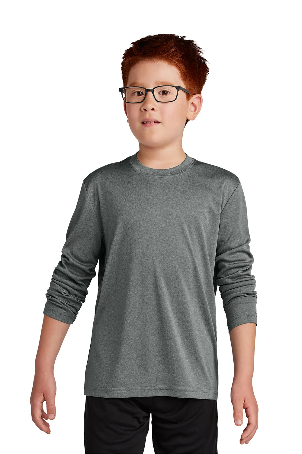 Sport-Tek Jugend Competitor Feuchtigkeitstransportierendes Langarm-Crewneck T-Shirt - Heather Eisengrau